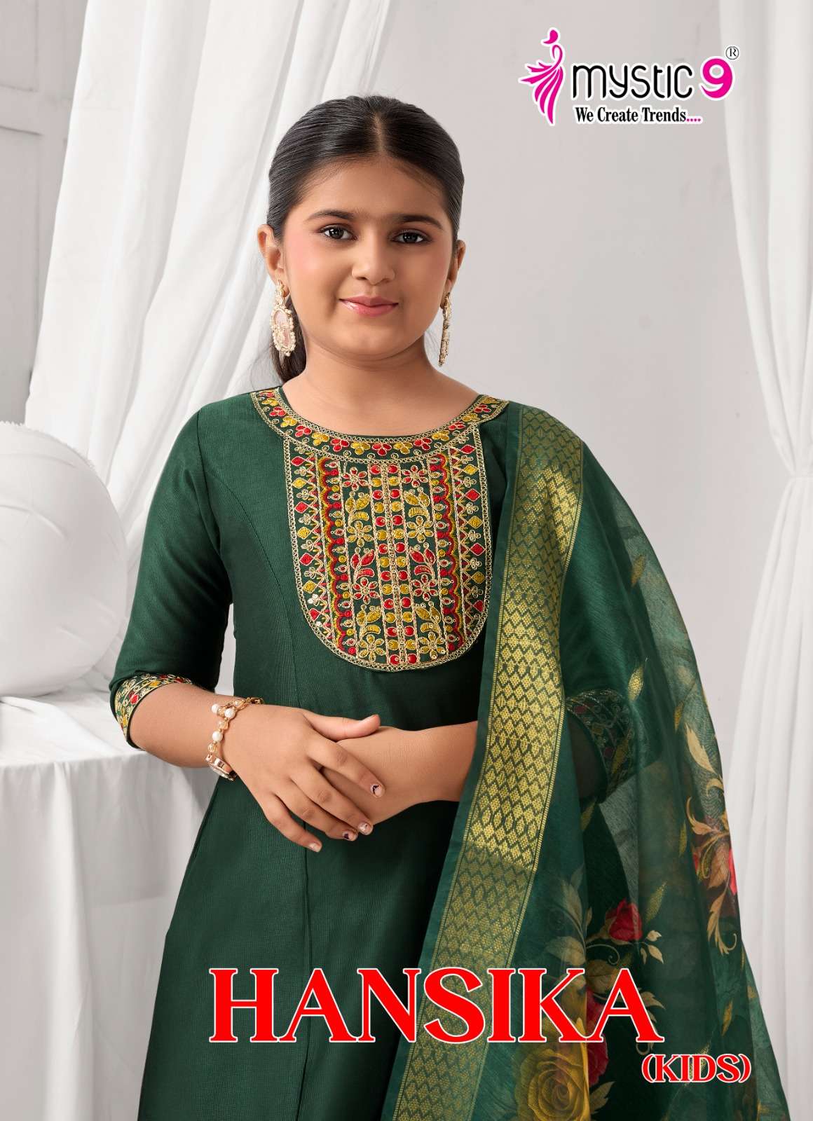 MYSTIC9 HANSIKA KIDS 2001 TO 2008 SERIES PURE GADHWAL EMBROIDERY KID WEAR DRESSES-00140