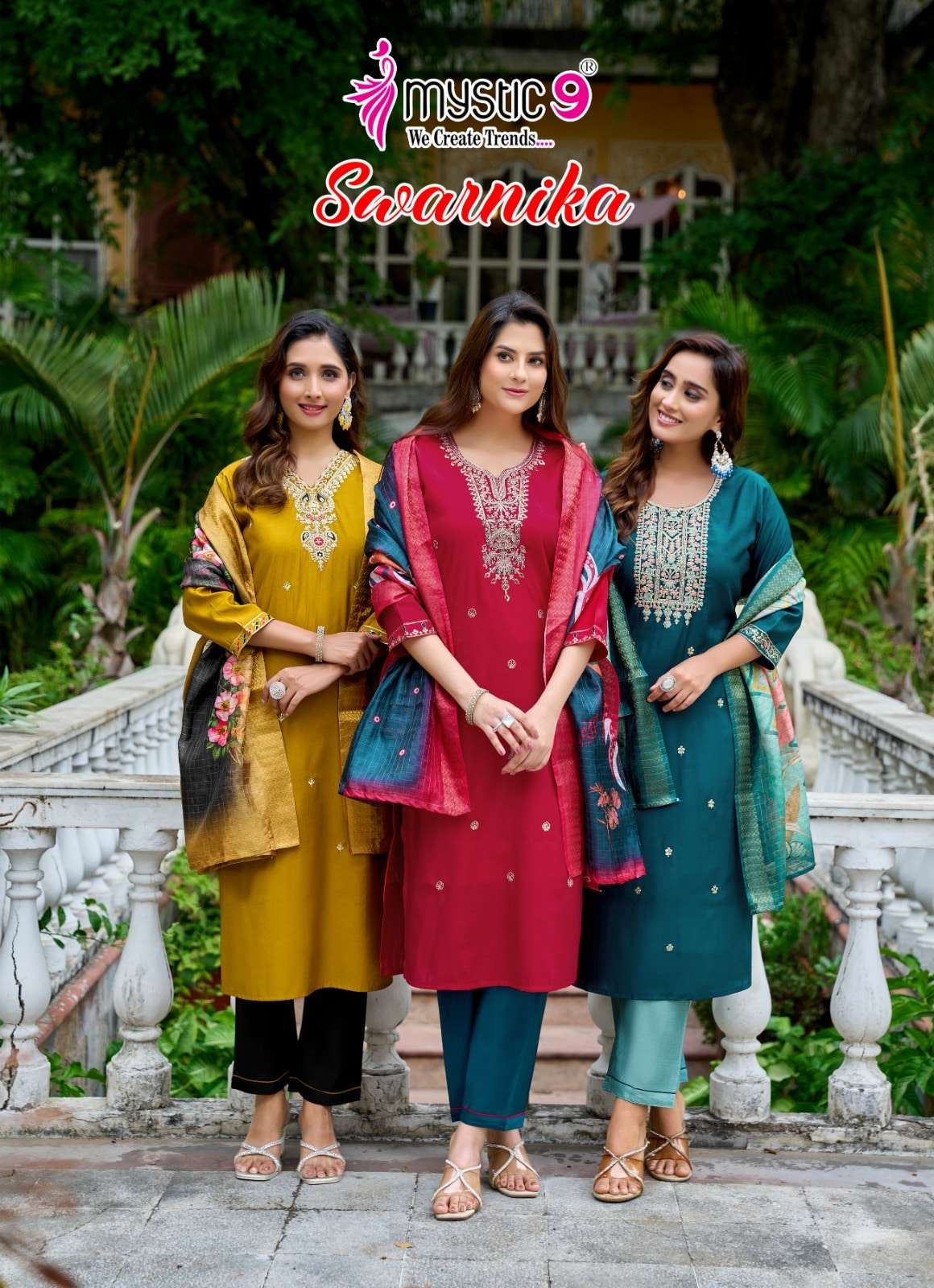 MYSTIC9 SWARNIKA VOL-01 1001 TO 1008 SERIES ROMAN SILK EMBROIDERY DRESSES-00140