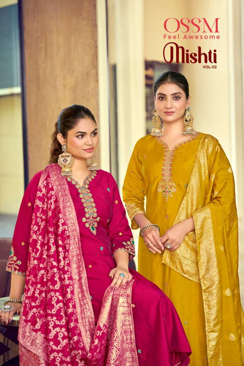 OSSM MISHTI VOL-02 1001 TO 1006 SERIES ROMAN SILK EMBROIDERY DRESSES-00014