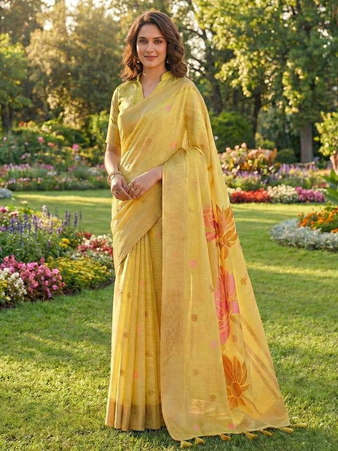 PANKHUDI BY ASLIHWOLESALE LINEN COTTON PRINTED SAREES-00281