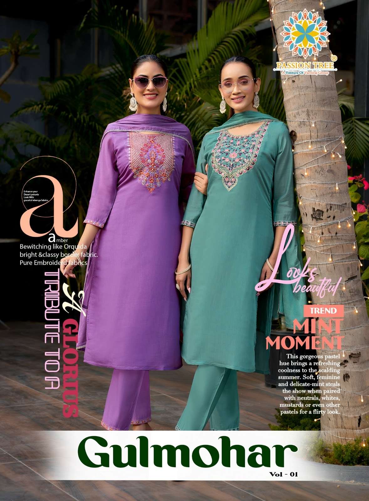 PASSION TREE GULMOHAR VOL-01 1001 TO 1008 SERIES PURE CHANDERI EMBROIDERY DRESSES-00014