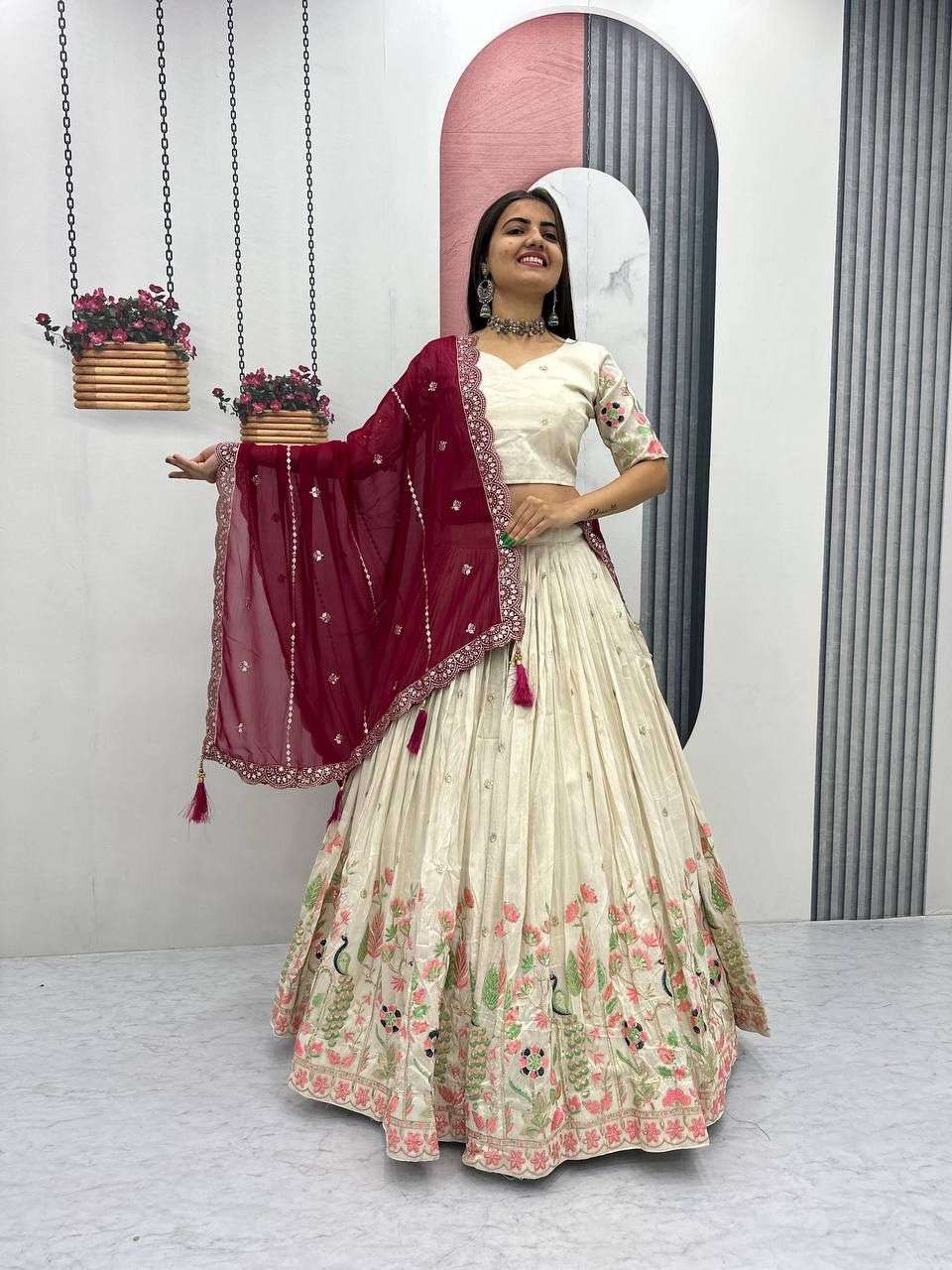 PC-546 BY ASLIWHOLESALE TISSUE SILK EMBROIDERY LEHENGAS - 00045