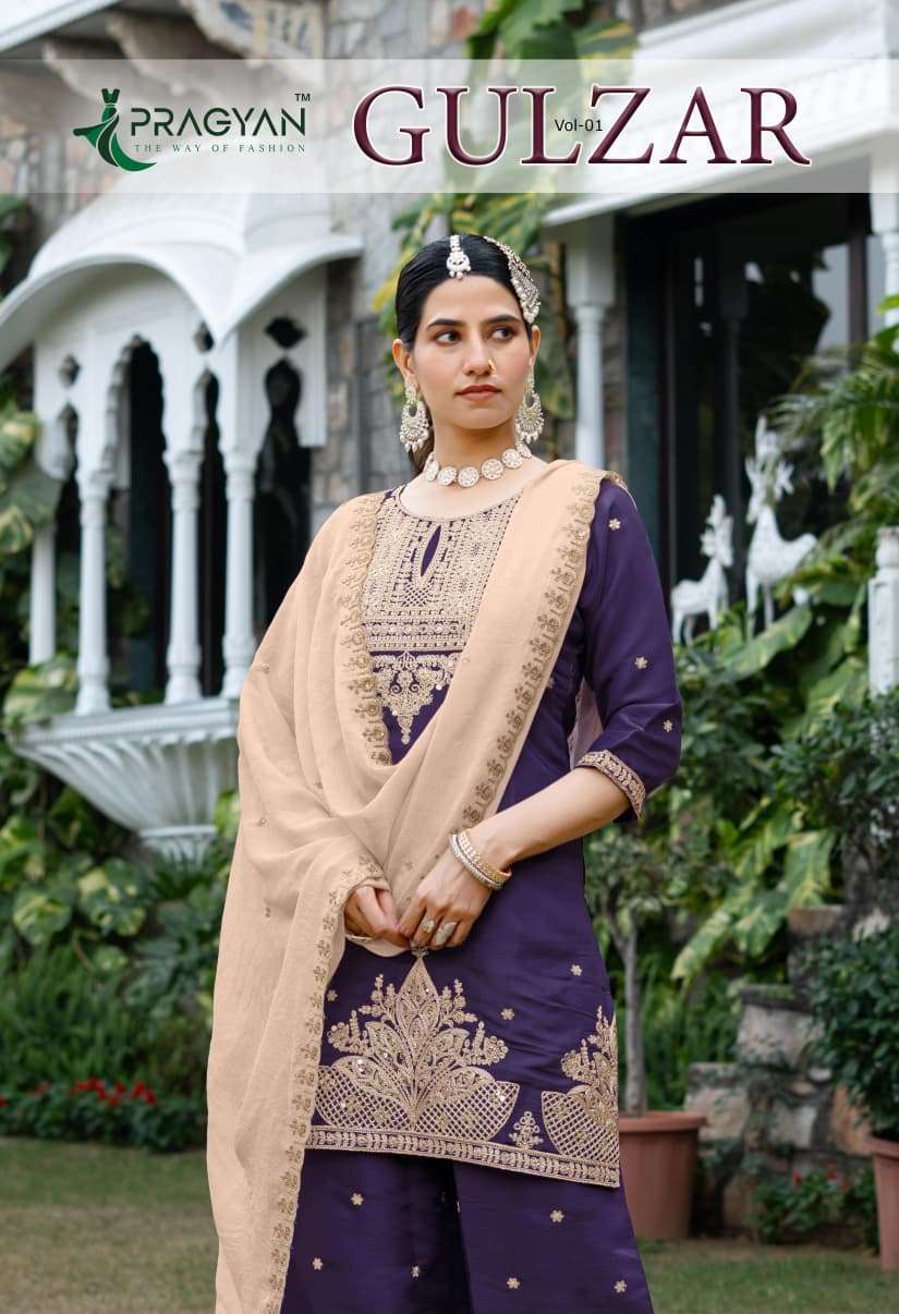 PRAGYAN GULZAR VOL-1 1001 TO 1006 SERIES ROMAN SILK STITCHED PAKISTANI SUITS SET-00014