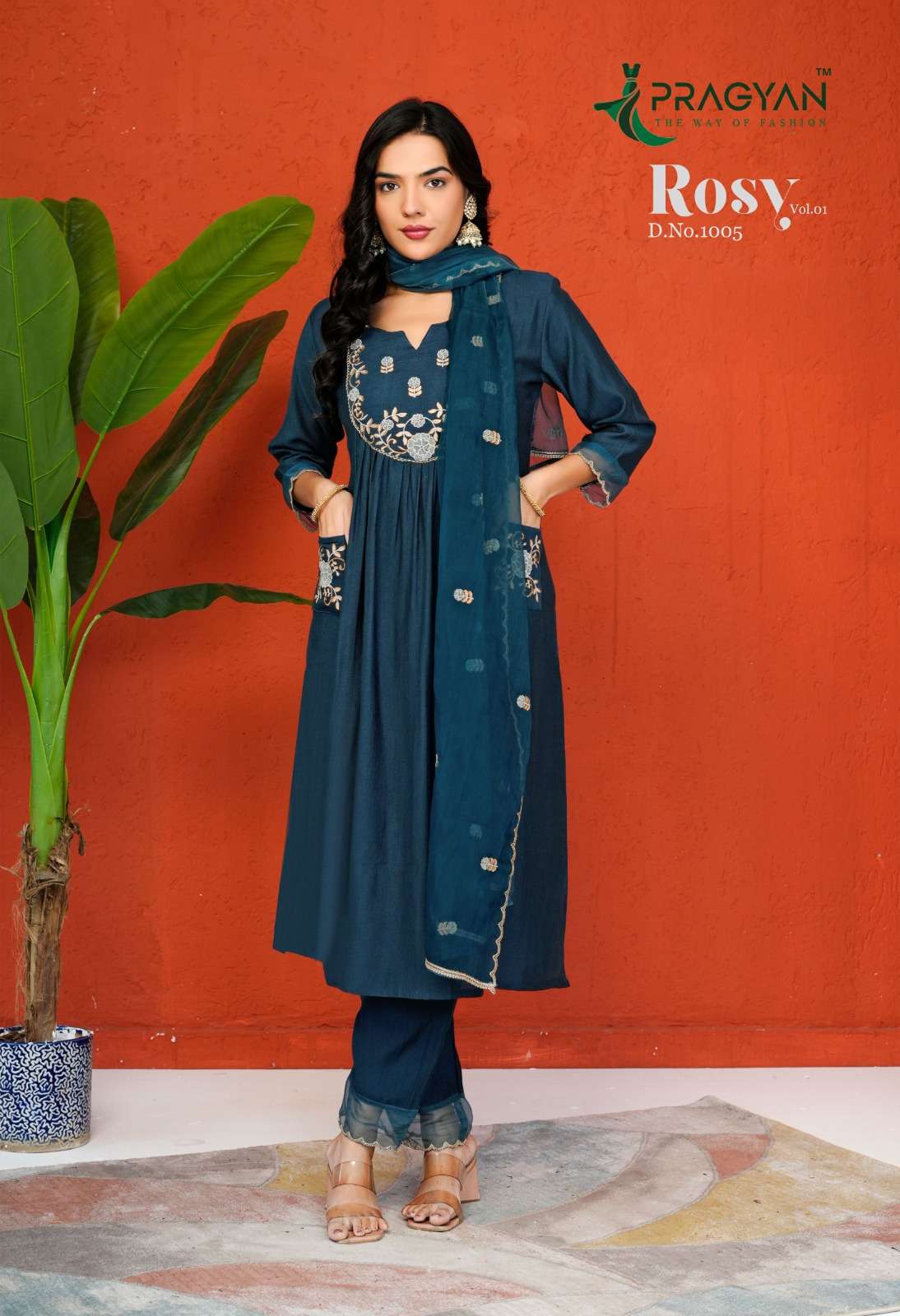 PRAGYAN ROSY VOL-01 1001 TO 1006 SERIES PURE VERTICAN SILK EMBROIDERY DRESSES-00140