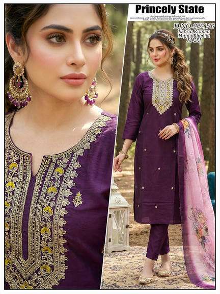 PRINCELY STATE BY ASLIWHOLESALE ROMAN SILK EMBROIDERY STITCHED SUITS SET-00320