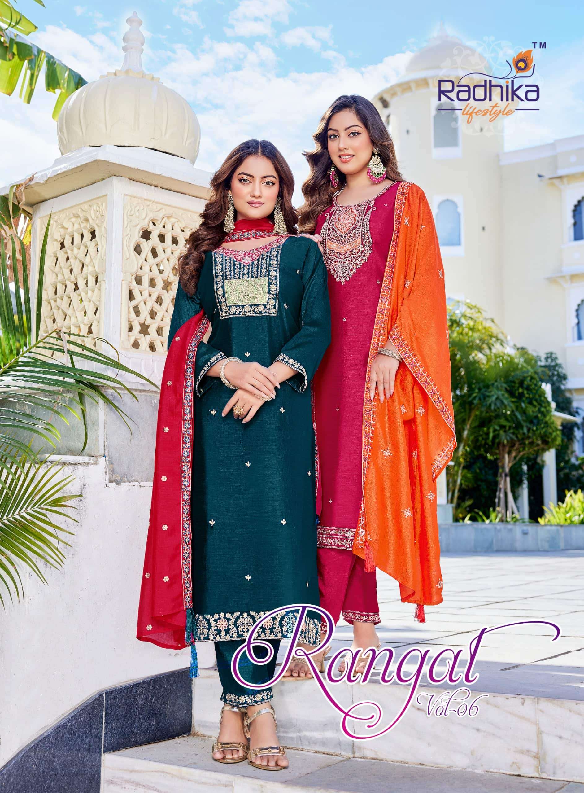 RADHIKA LIFESTYLE RANGAT VOL-06 6001 TO 6006 SERIES VICHITRA SILK EMBROIDERY DRESSES-00014