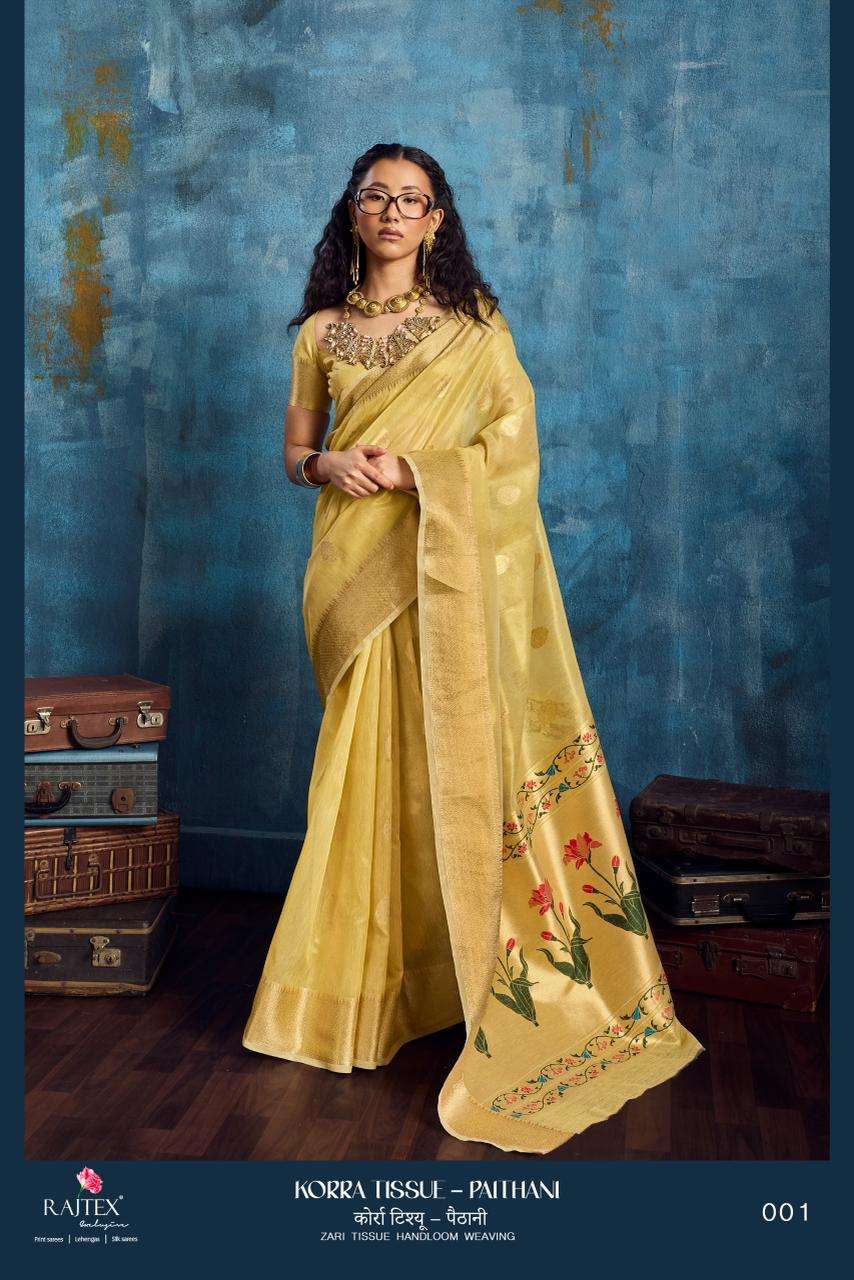 RAJTEX KORRA TISSUE PAITHANI 001 TO 006 SERIES PURE TISSUE HAND WORK SAREES-00137