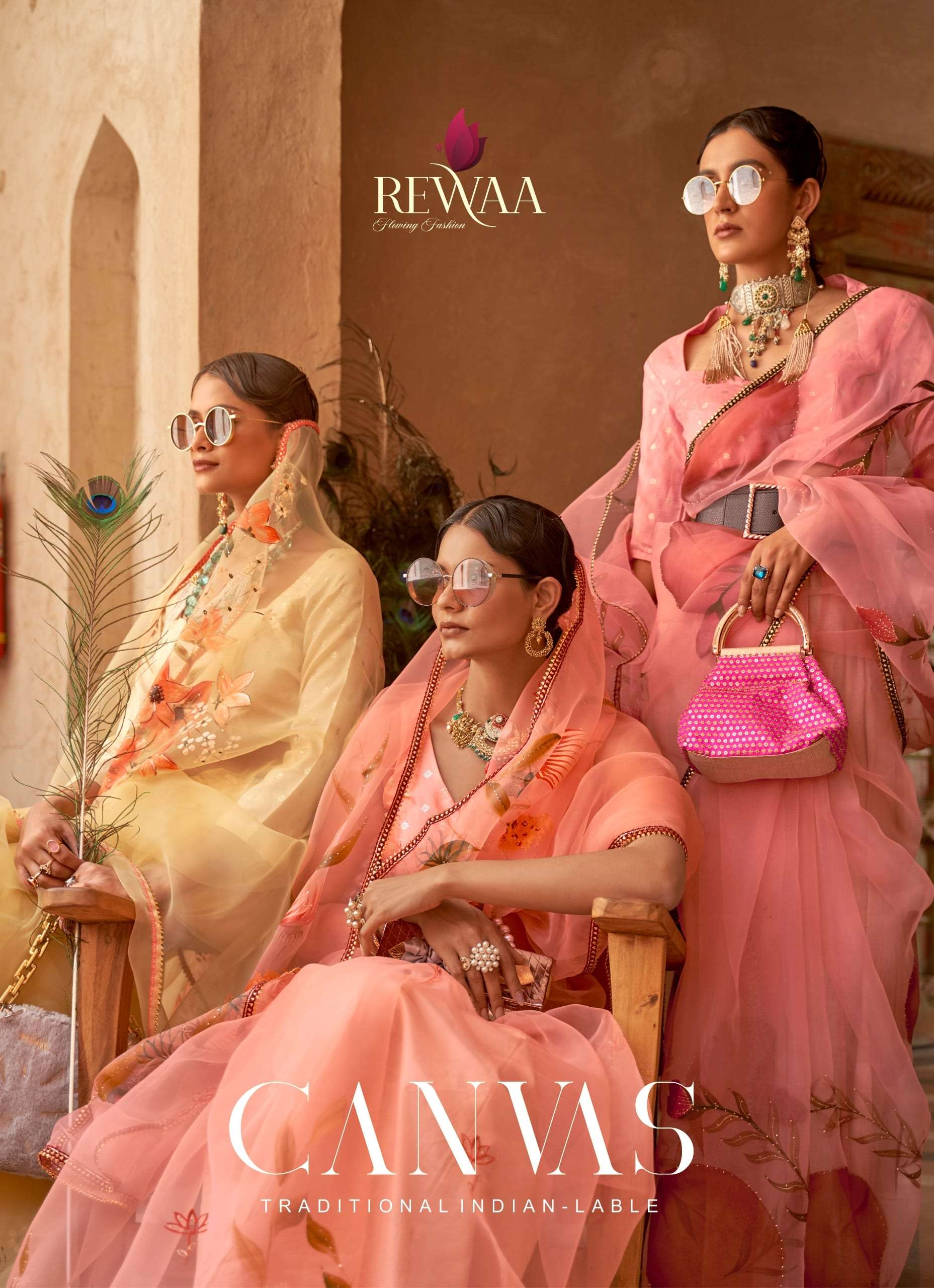 REWAA CANVAS PURE ORGANZA PRINTED SAREES-00137