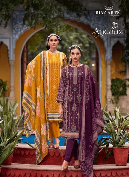 RIAZ ART ANDAAZ 1001 TO 1006 SERIES PURE COTTON EMBROIDERY PAKISTANI DRESSES-00011