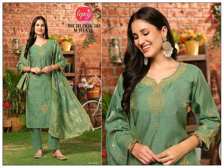 RICH LOOK BY ASLIWHOLESALE VISCOSE SIMAR EMBROIDERY STITCHED PUNJABI SUIT SET-00320