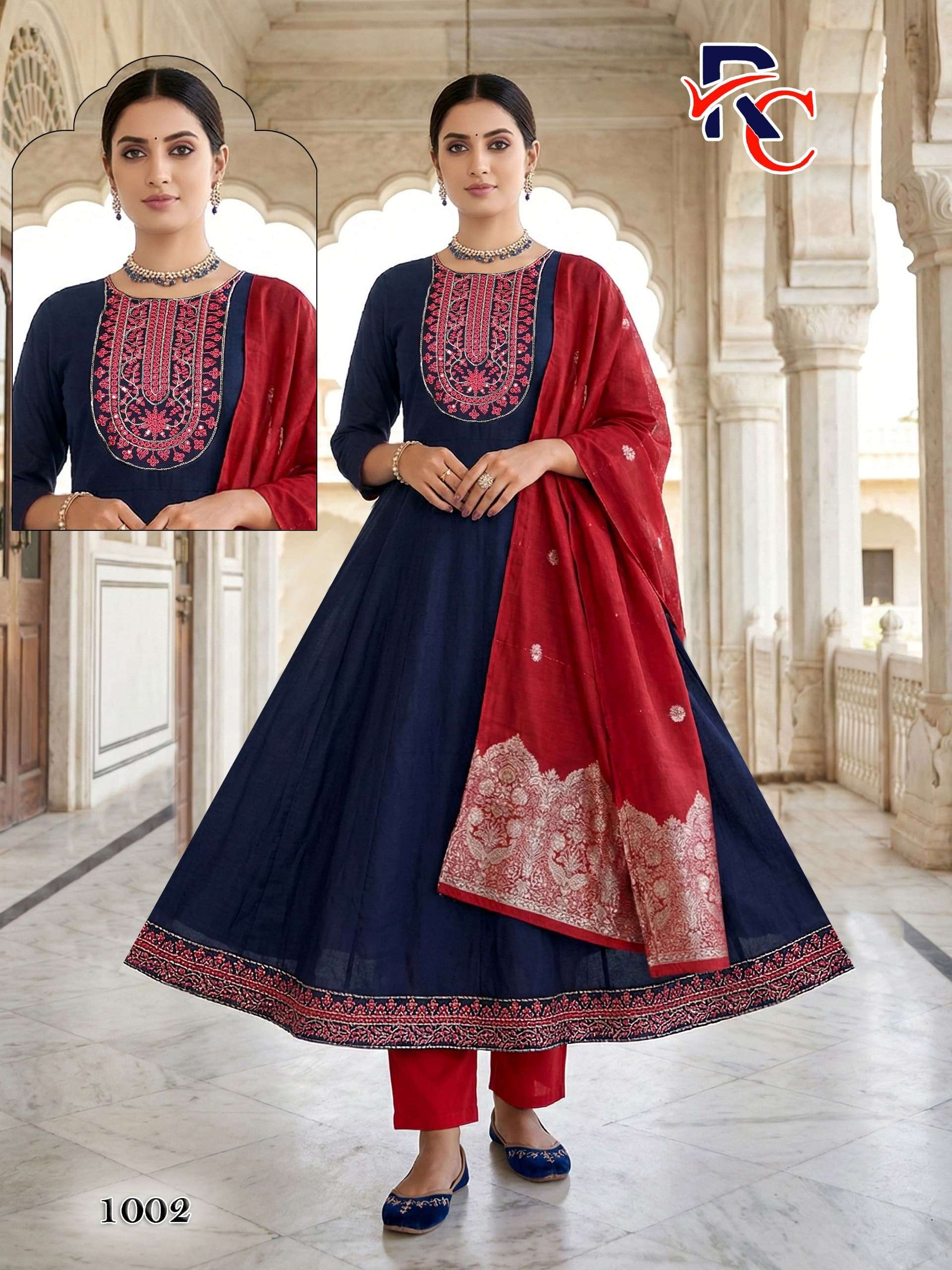 ROSHANI VOL-1 BY ASLIWHOLESALE VATICAN SILK EMBROIDERY ANARKALI DRESSES SET-00320