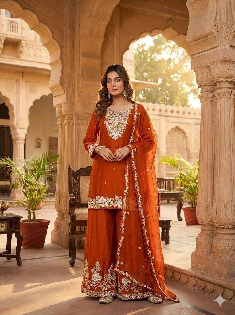 RUHANI BY ASLIWHOLESALE CHINON EMBROIDERY STITCHED SHARARA DRESSES-00095