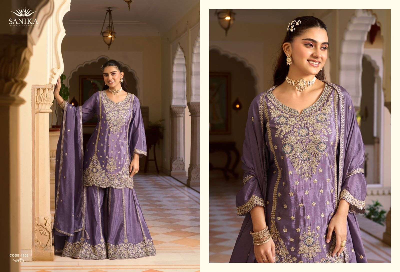SANIKA FASHION PEHAR 1001 TO 1003 SERIES PURE CHINON SILK EMBROIDERY DRESSES-00028