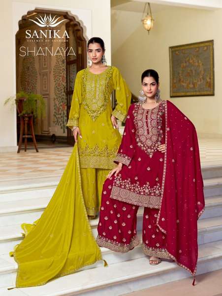 SANIKA FASHION SHANAYA 1001 TO 1003 SERIES PURE CHINON SILK EMBROIDERY DRESSES-00028
