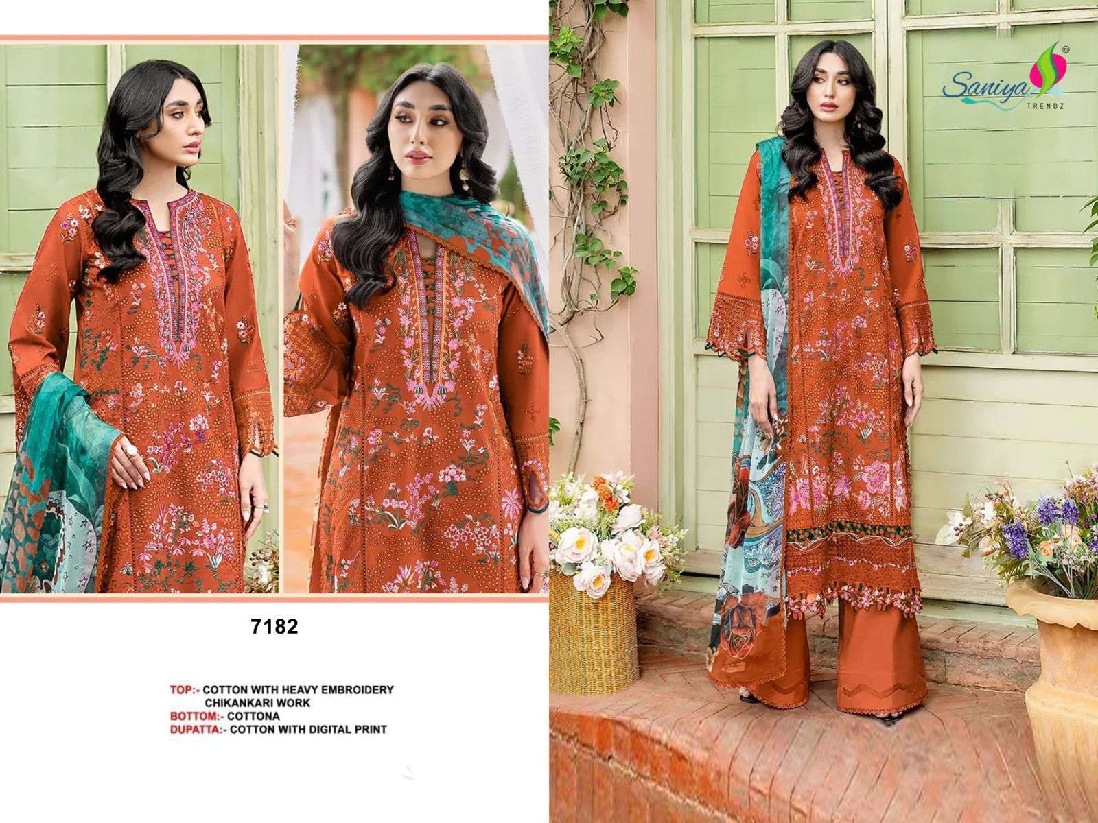 SANIYA TRENDZ 7182 PURE COTTON EMBROIDERY PAKISTANI DRESS-00071
