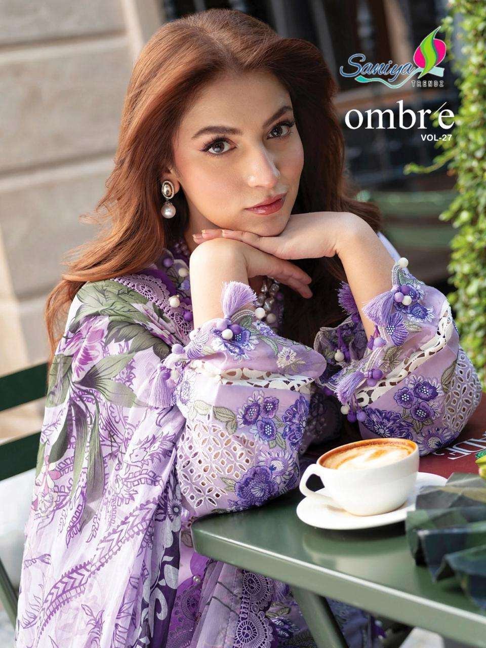 SANIYA TRENDZ OMBRE VOL-27 PURE COTTON EMBROIDERY PAKISTANI DRESSES-00201