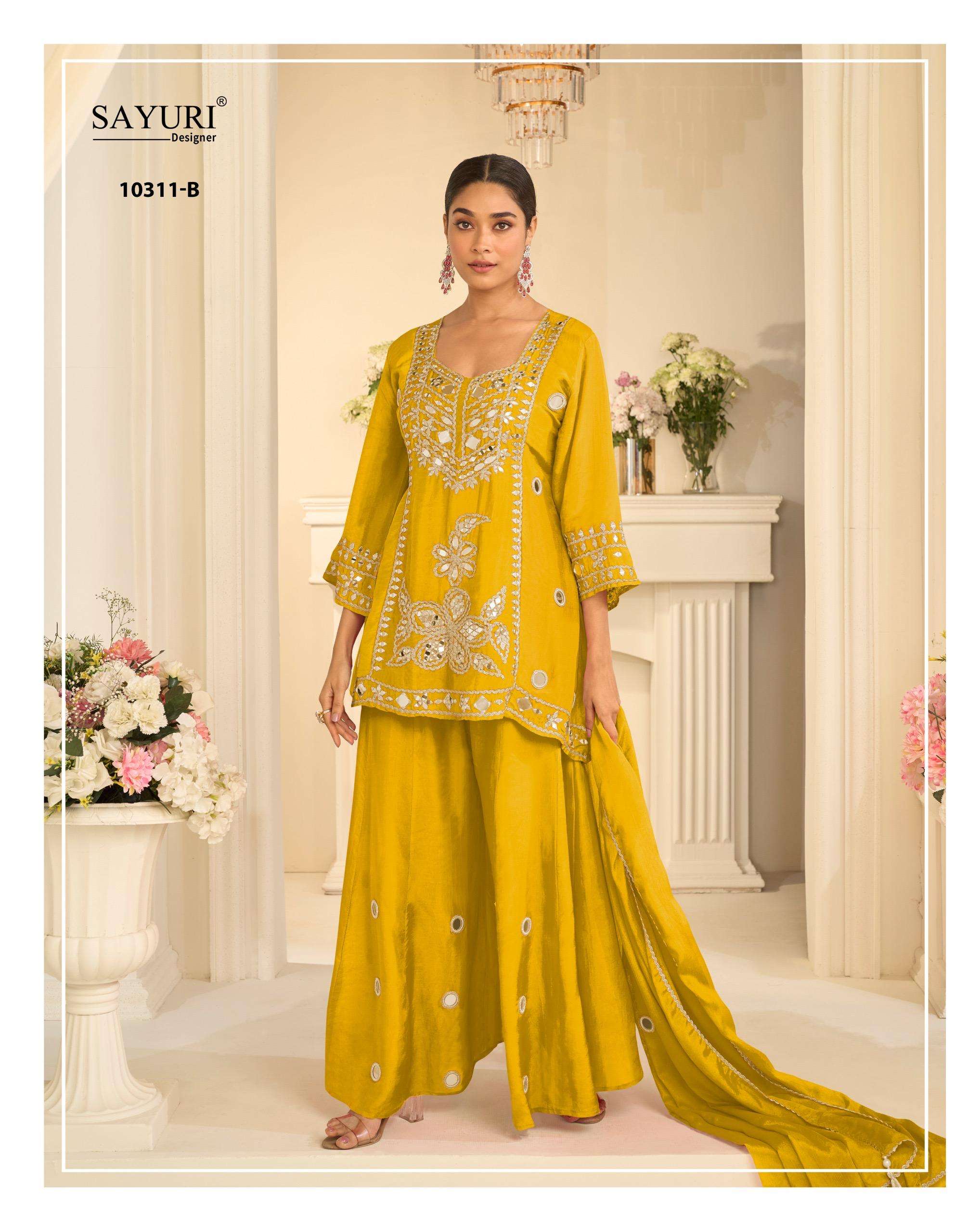 SAYURI MIRROR 10311 TO 10311-B SERIES PURE CHINON SILK EMBROIDERY DRESSES-00150