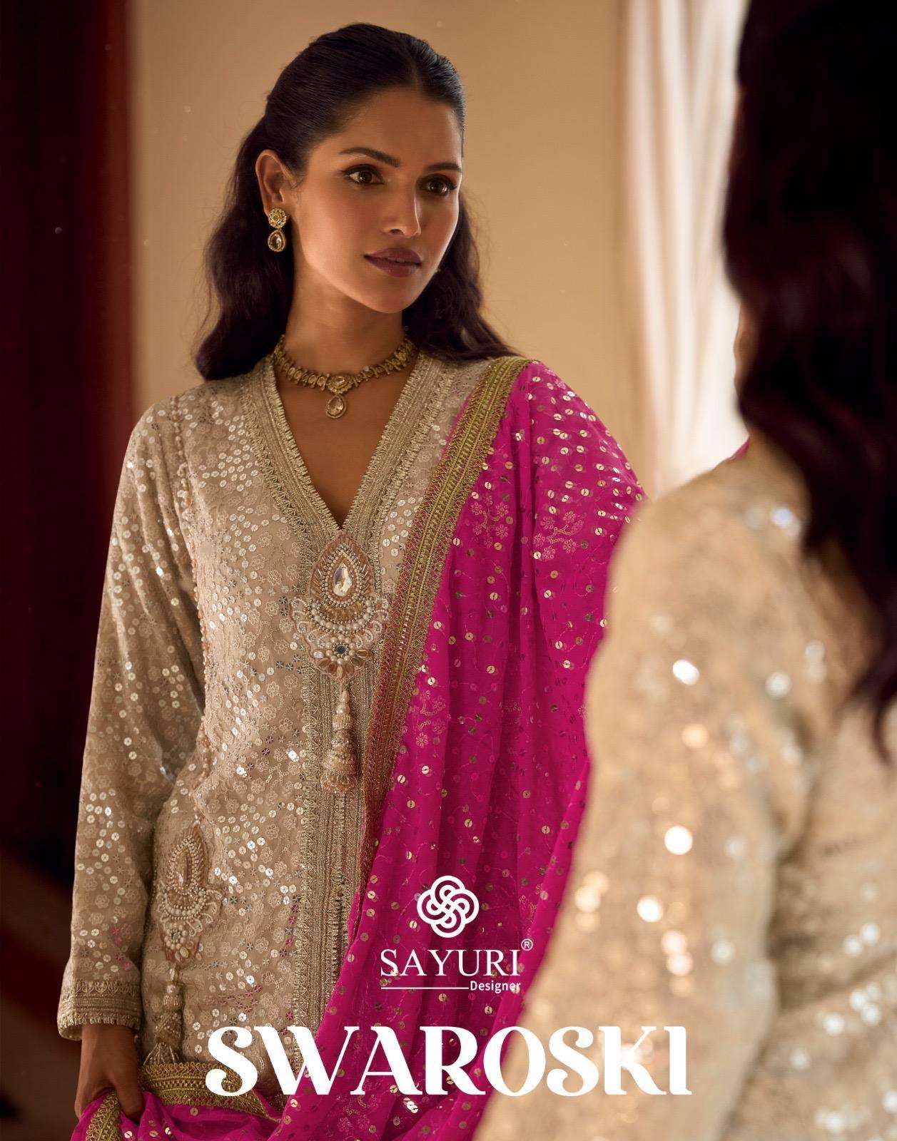 SAYURI SWAROSKI 10196 TO 10199 SERIES PURE FAUX GEORGETTE EMBROIDERY DRESSES-00028