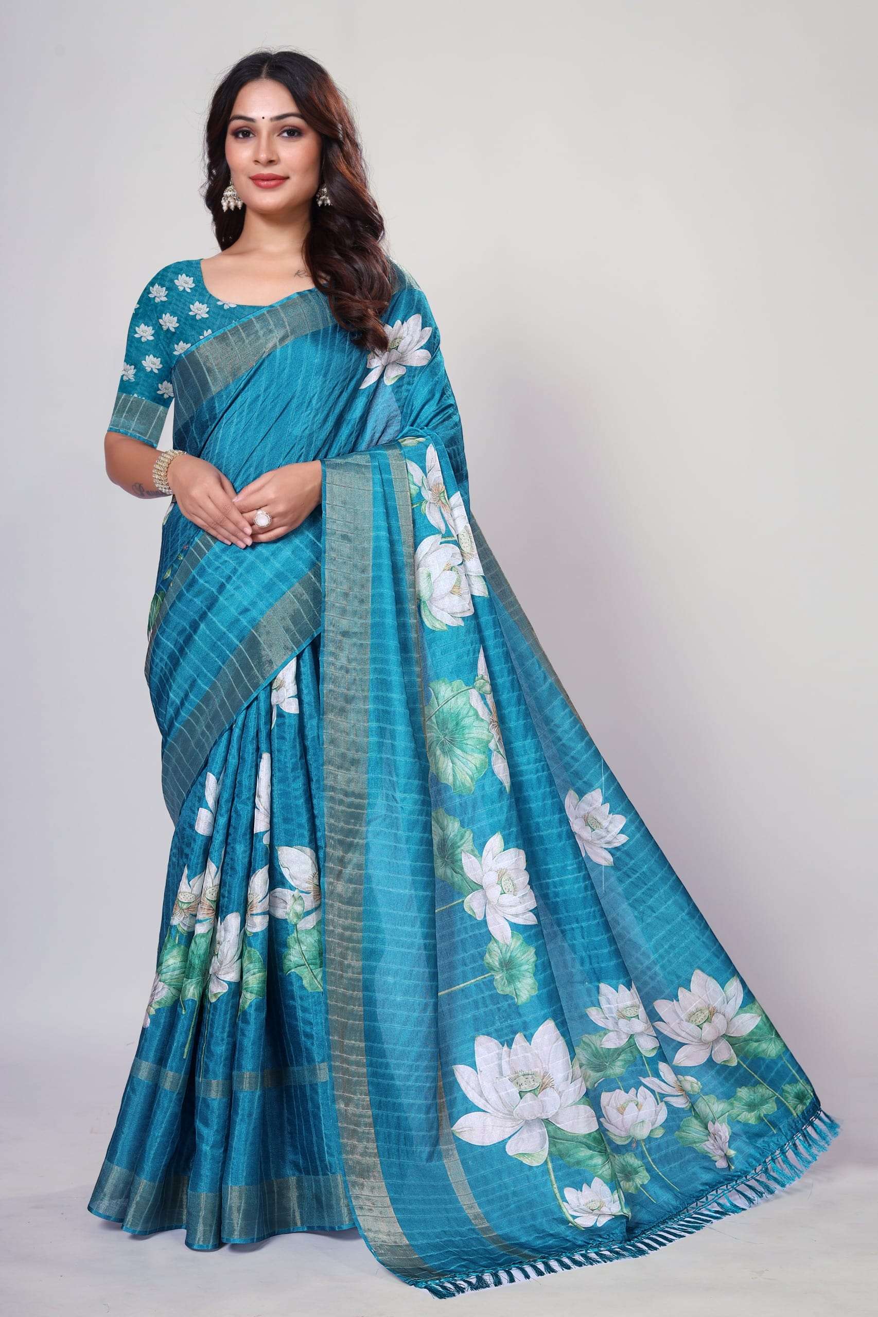 SC-BENTEX LOTUS BY ASLIWHOLESALE SLUB SILK PRINTED SAREES-00292
