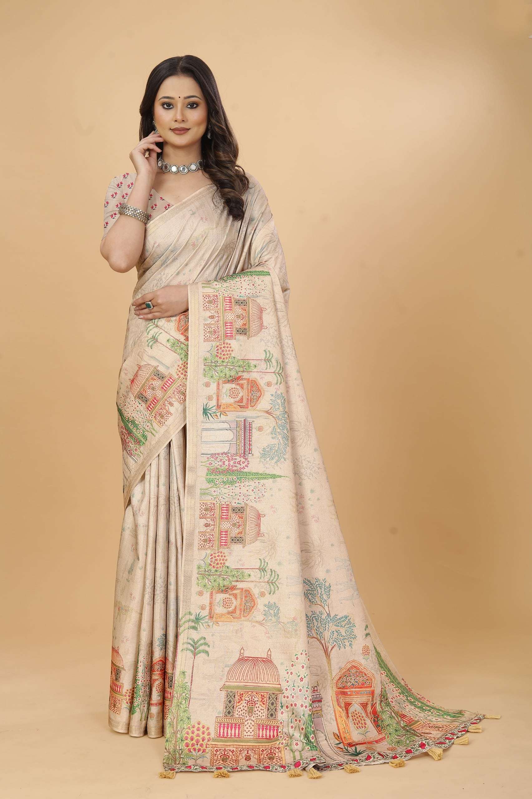 SC-PALACE BY ASLIWHOLESALE TUSSAR SILK EMBROIDERY PRINTED SAREES-00292