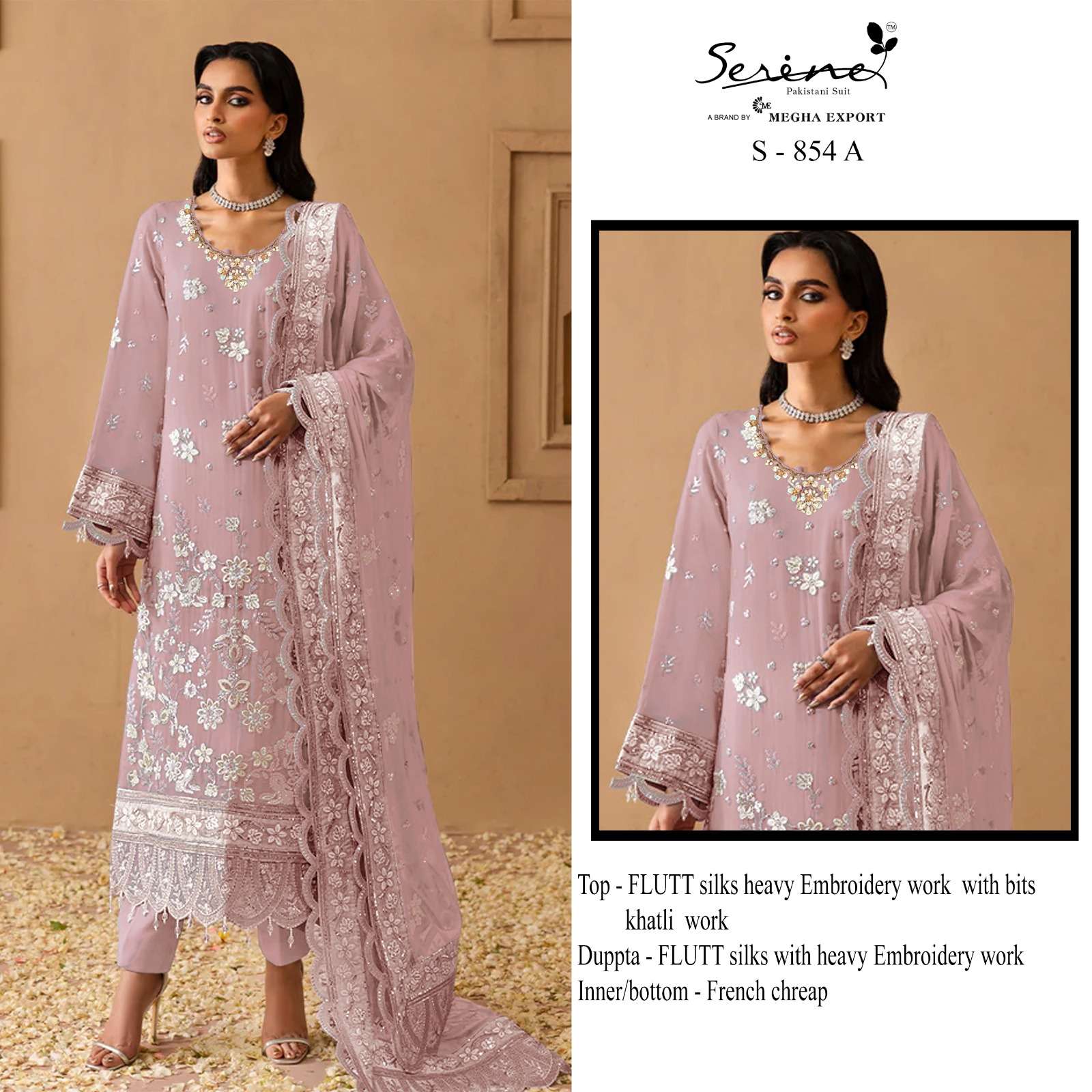 SERENE S-854 A TO D SERIES PURE SILK EMBROIDERY PAKISTANI DRESSES-00201