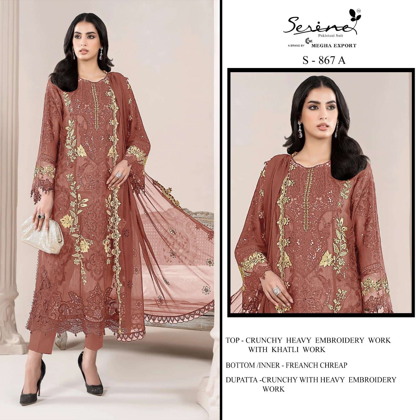 SERENE S-867 A TO D SERIES PURE SILK EMBROIDERY PAKISTANI DRESSES-00201