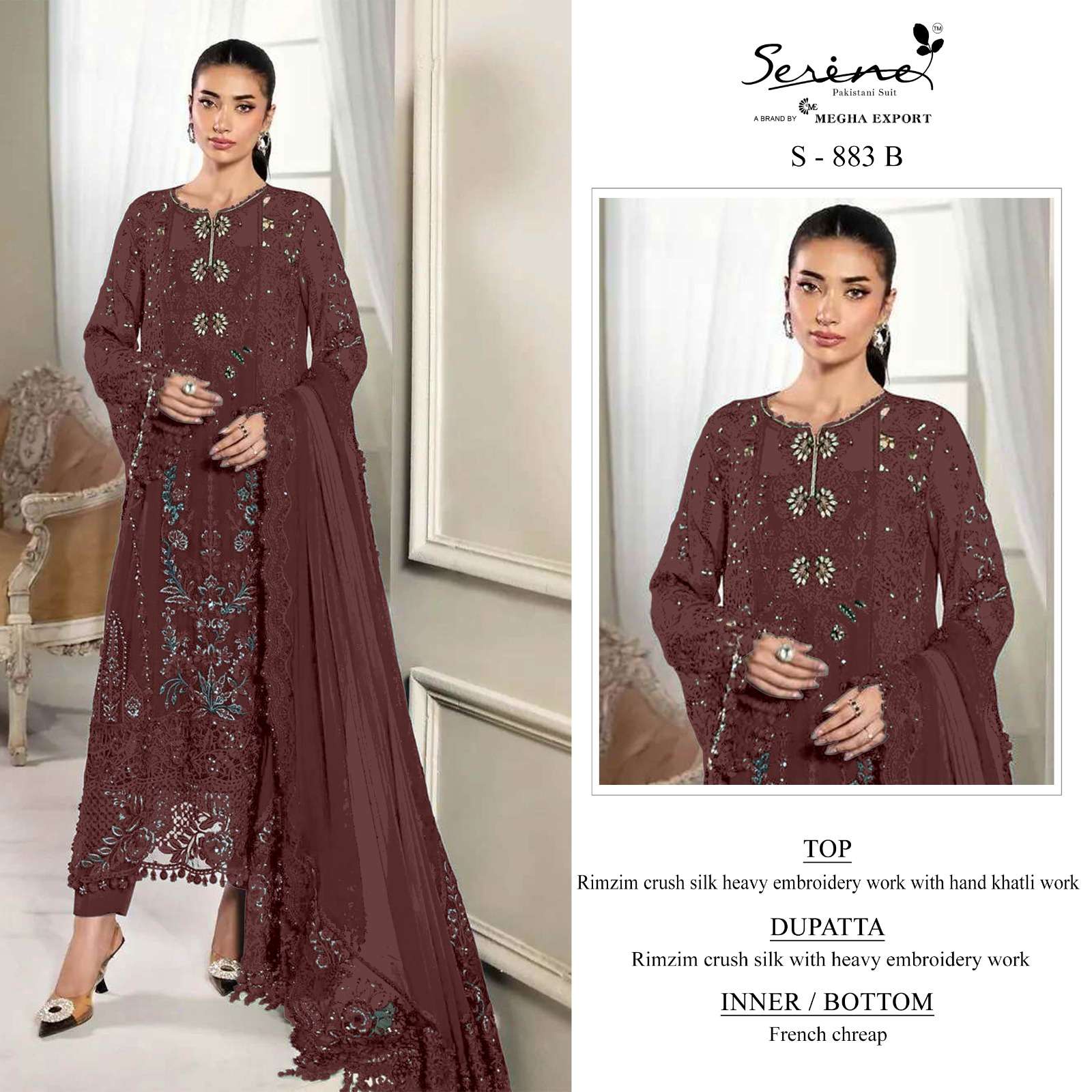 SERENE S-883 A TO D SERIES PURE CRUSH SILK EMBROIDERY PAKISTANI DRESSES-00201