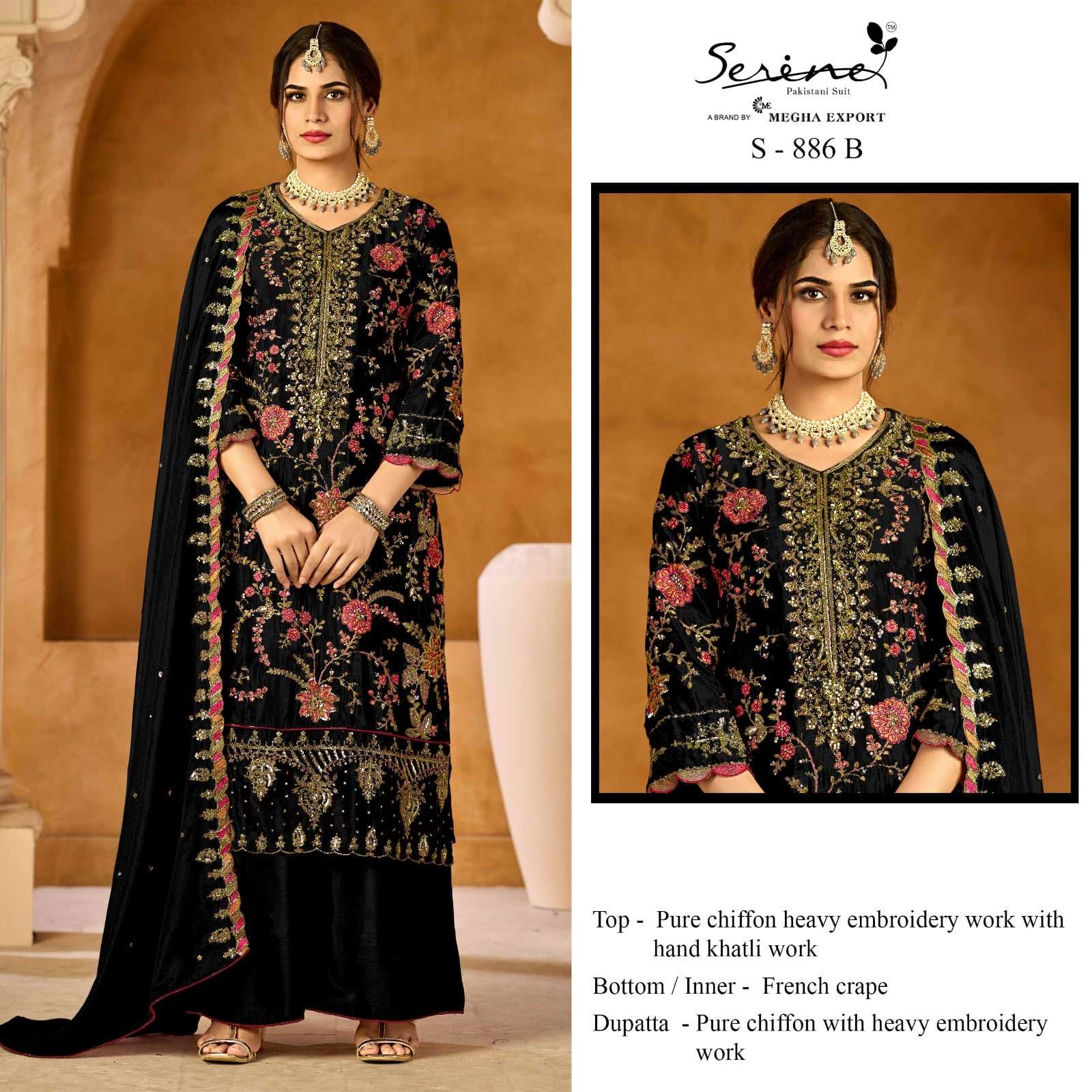 SERENE S-886 A TO D SERIES PURE CHIFFON EMBROIDERY PAKISTANI DRESSES-00201
