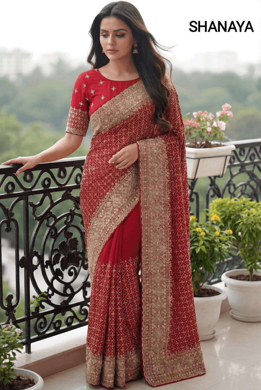 SHANAYA BY ASLIWHOLESALE SATIN EMBROIDERY SAREES - 00103