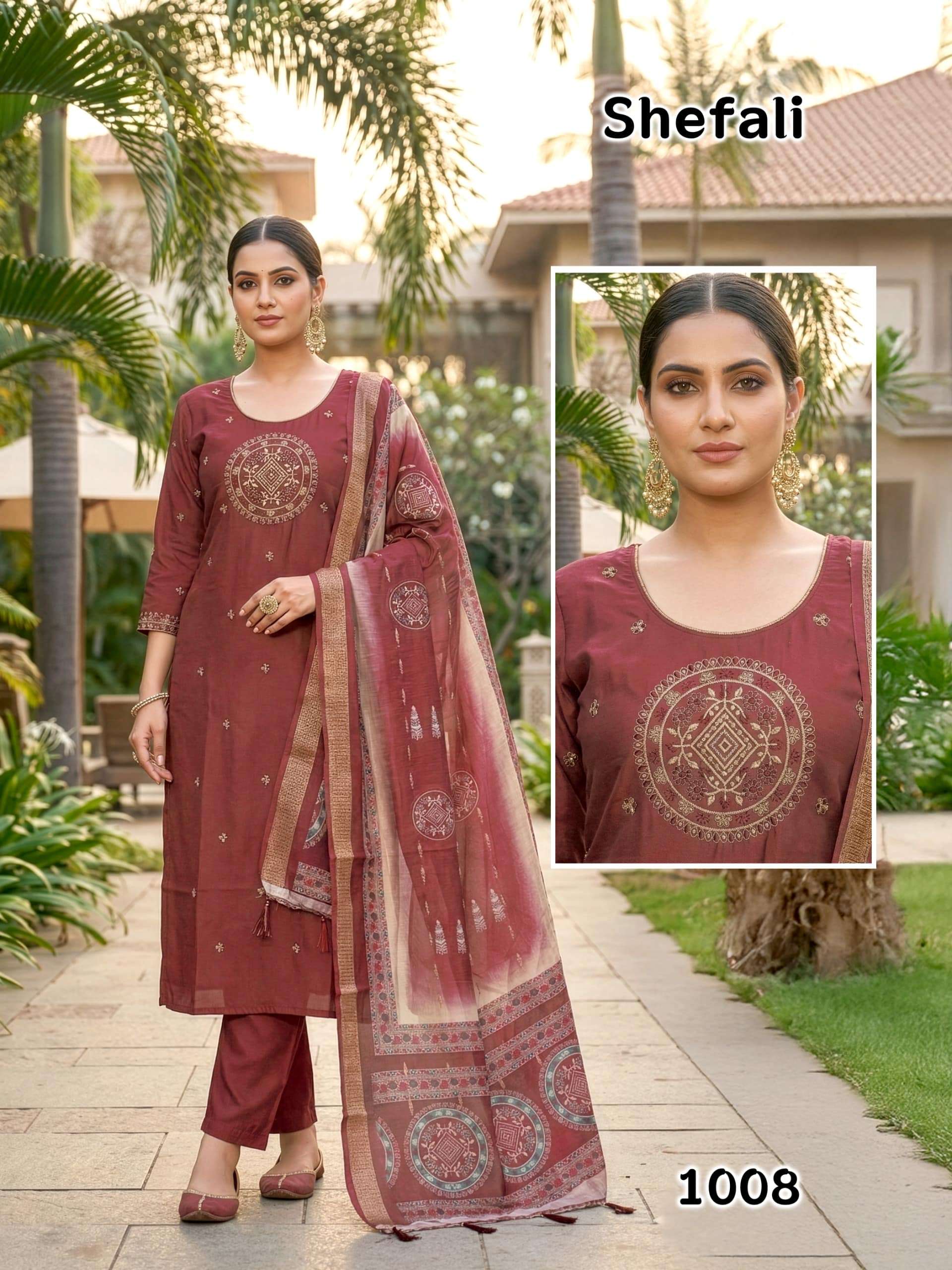 SHEFALI BY ASLIWHOLESALE 1001 TO 1008 SERIES ROMAN SILK STITCHED DRESSES-00320