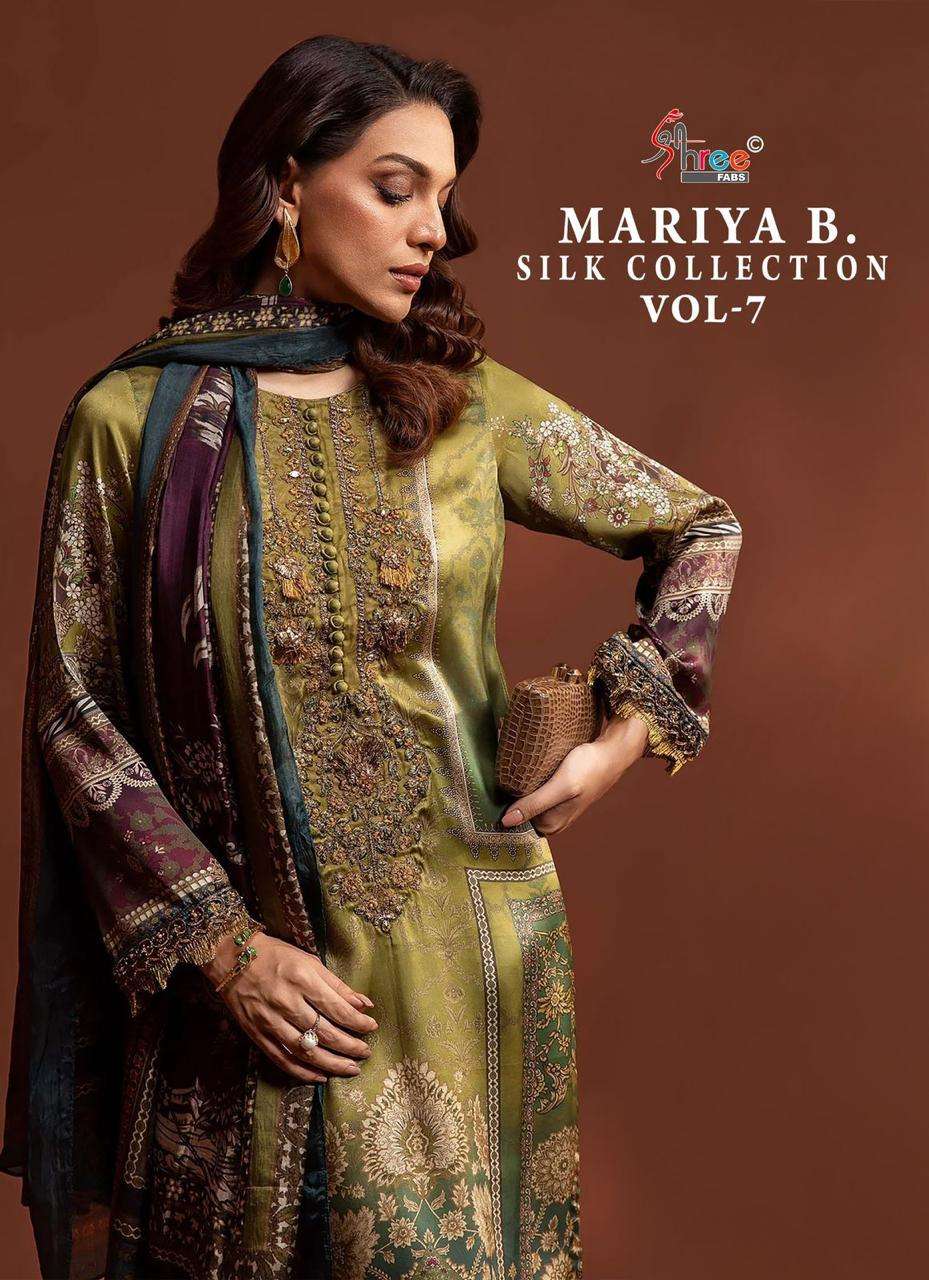 SHREE FAB MARIYAB SILK COLLECTION VOL-07 3701 TO 3703 SERIES PURE JAPAN SATIN EMBROIDERY PAKISTANI D...