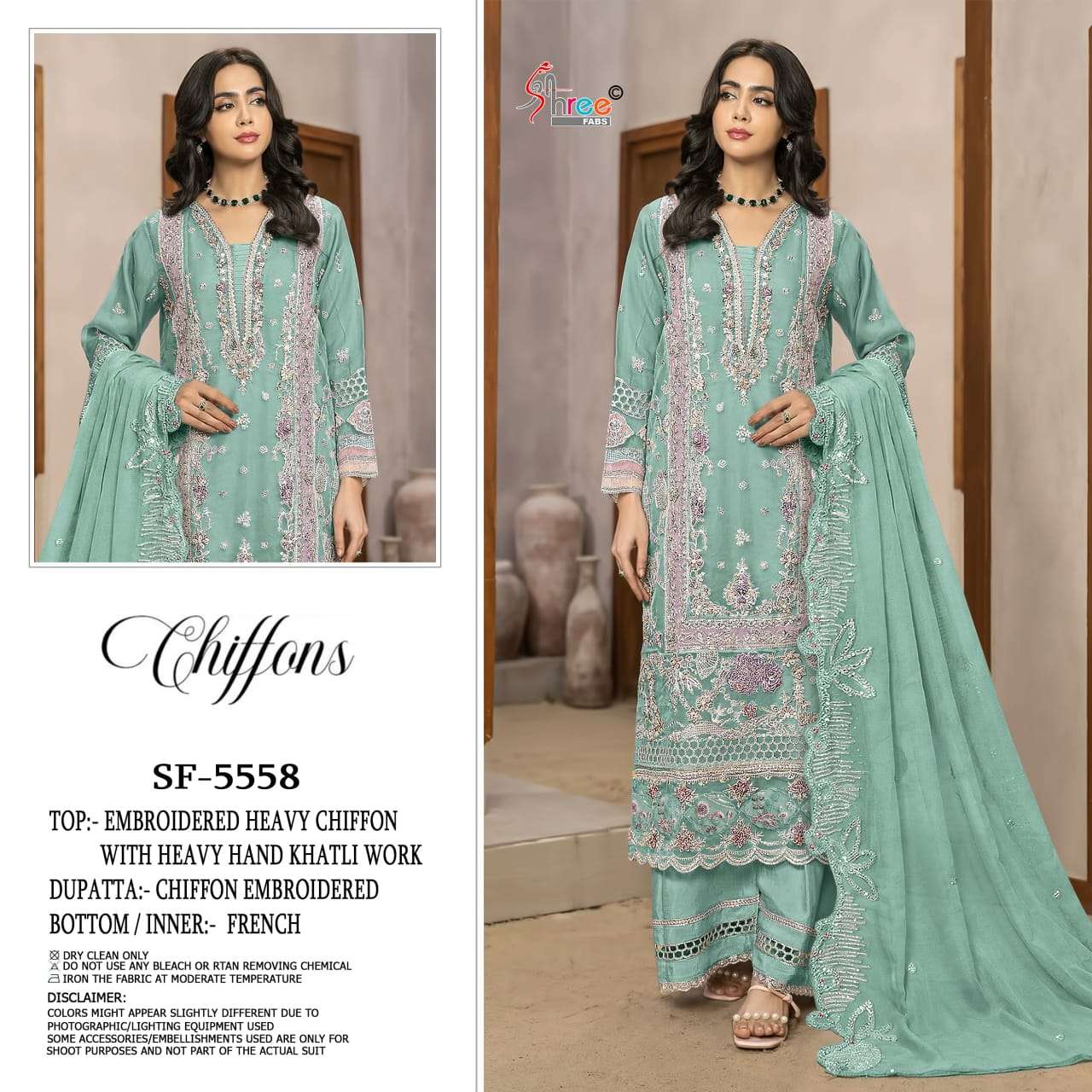 SHREE FAB SF-5558 A TO D SERIES PURE CHIFFON SILK EMBROIDERY PAKISTANI DRESSES-00201