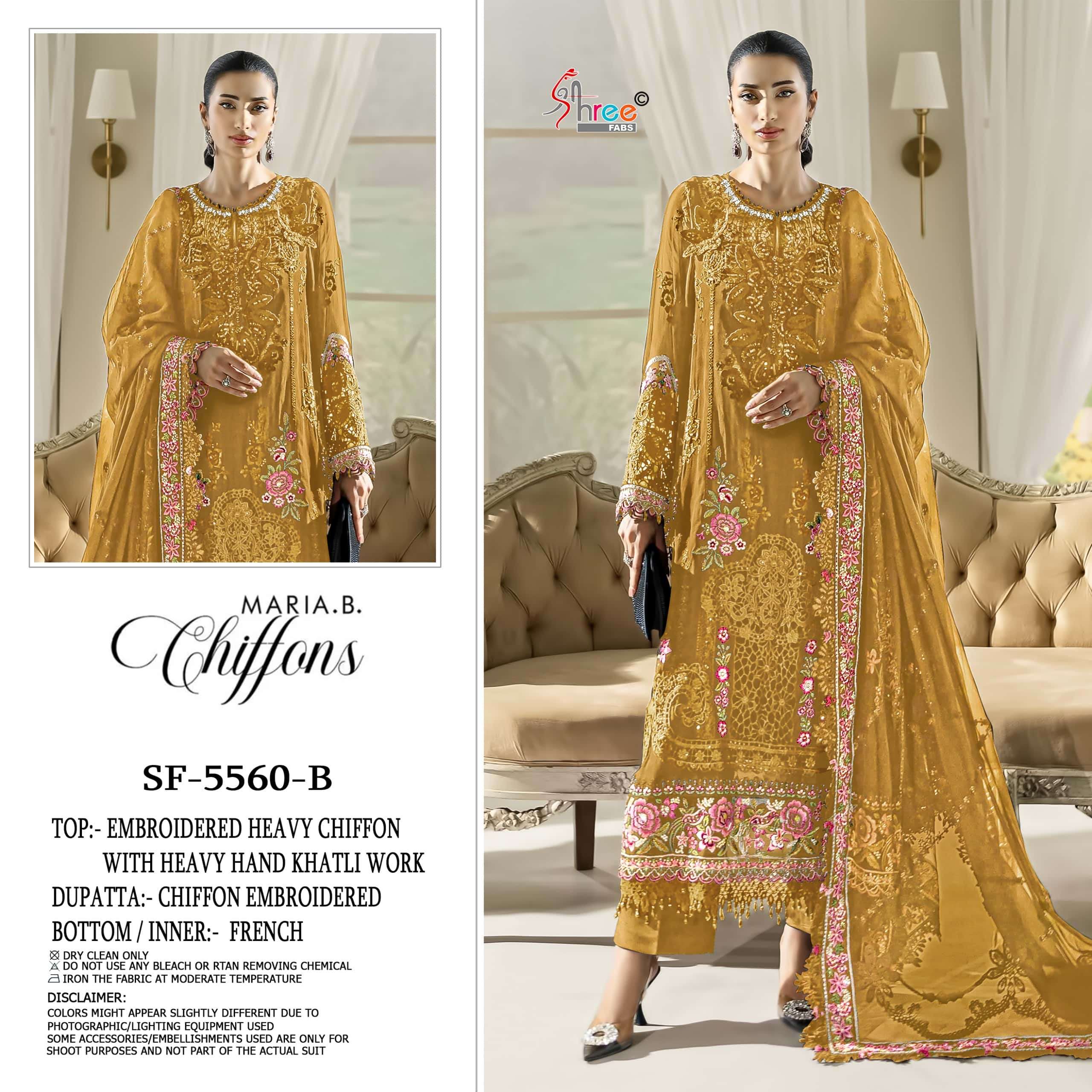 SHREE FAB SF-5560 A TO D SERIES PURE CHIFFON EMBROIDERY PAKISTANI DRESSES-00011