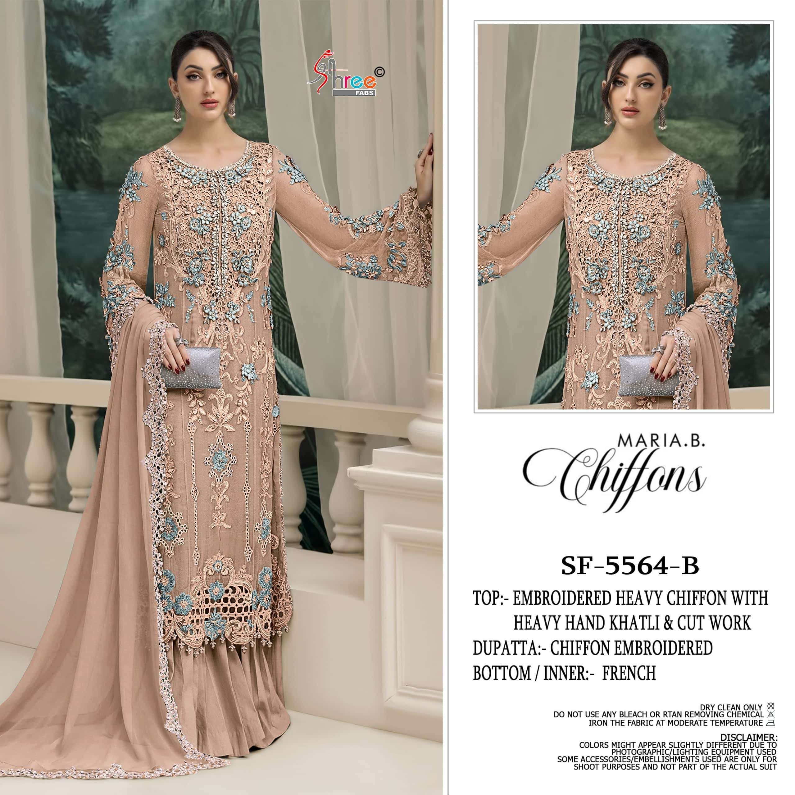 SHREE FAB SF-5564 A TO D SERIES PURE CHIFFON EMBROIDERY PAKSTANI DRESSES-00201