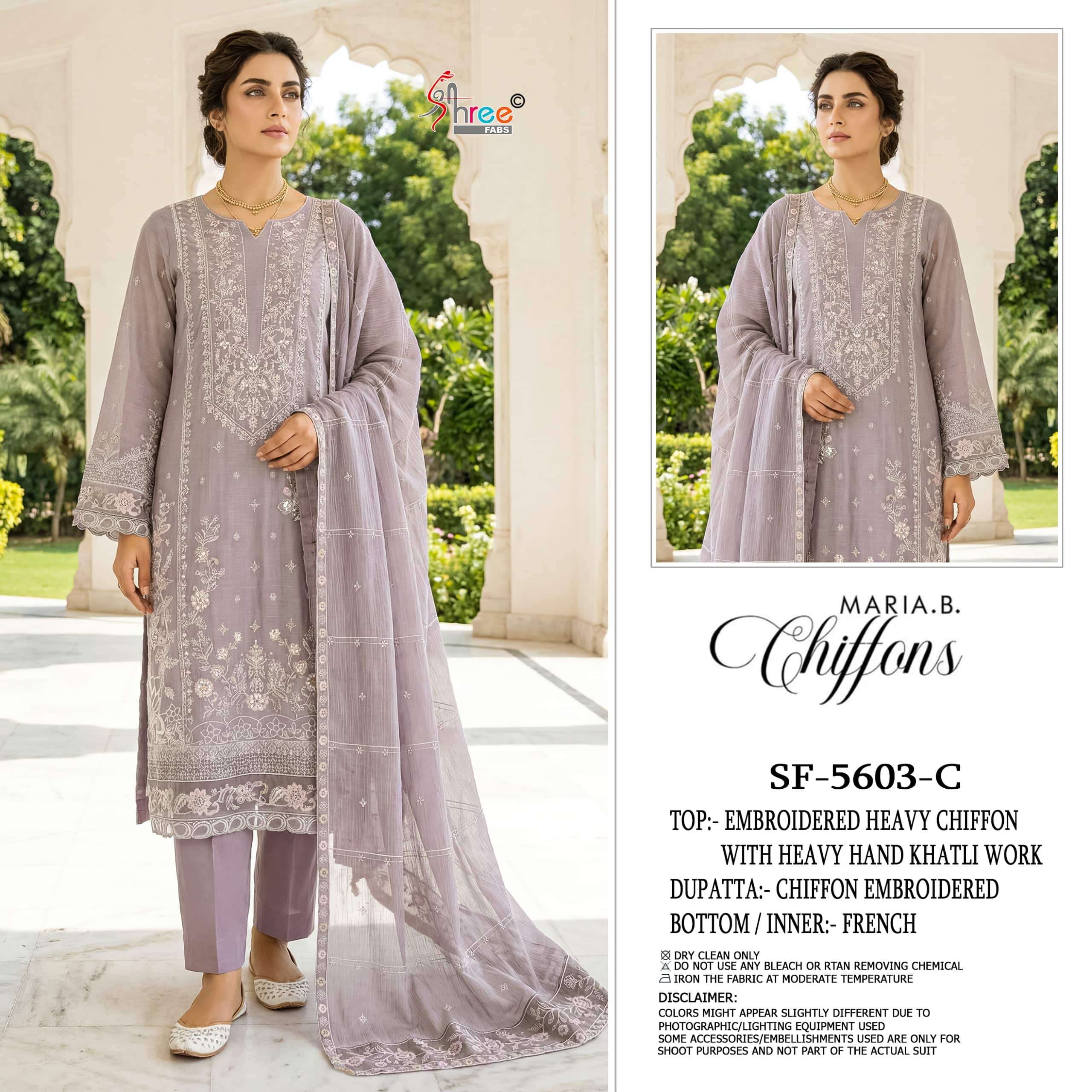 SHREE FAB SF-5603 A TO D SERIES PURE CHIFFON EMBROIDERY PAKISTANI DRESSES-00201