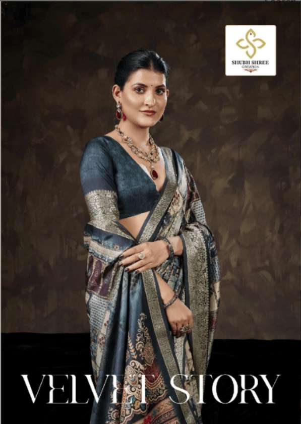 SHUBH SHREE CREATION VELVET STORY 1001 TO 1008 SERIES VELVET TUSSAR SILK SAREES-00025