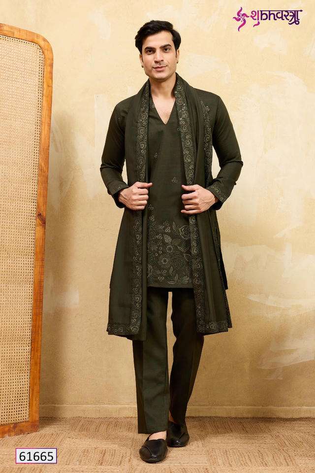 SHUBHVASTRA THE GRAND V DRAPE 61661 TO 61665 SERIES VISCOSE SILK MEN KURTA-00278