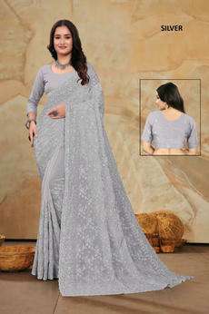 SILVER-LIGHT BY ASLIWHOLESALE GEORGETTE EMBROIDERY SAREES - 00103