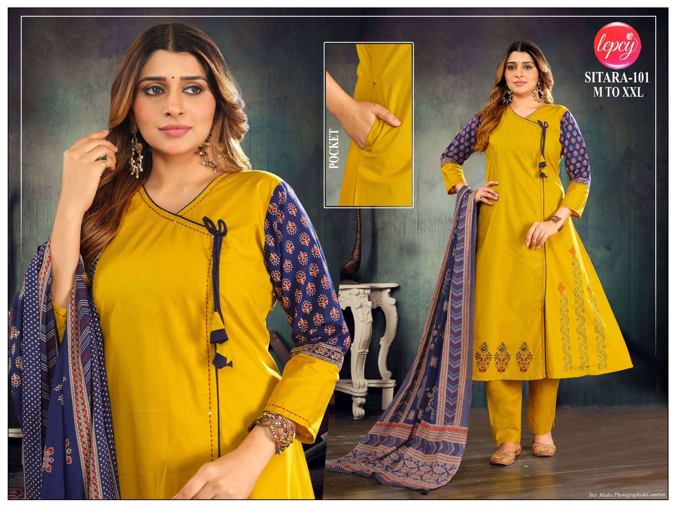 SITARA BY ASLIWHOLESALE 101 TO 103 SERIES DHABU COTTON PRINTED READYMADE SUITS SET-00320