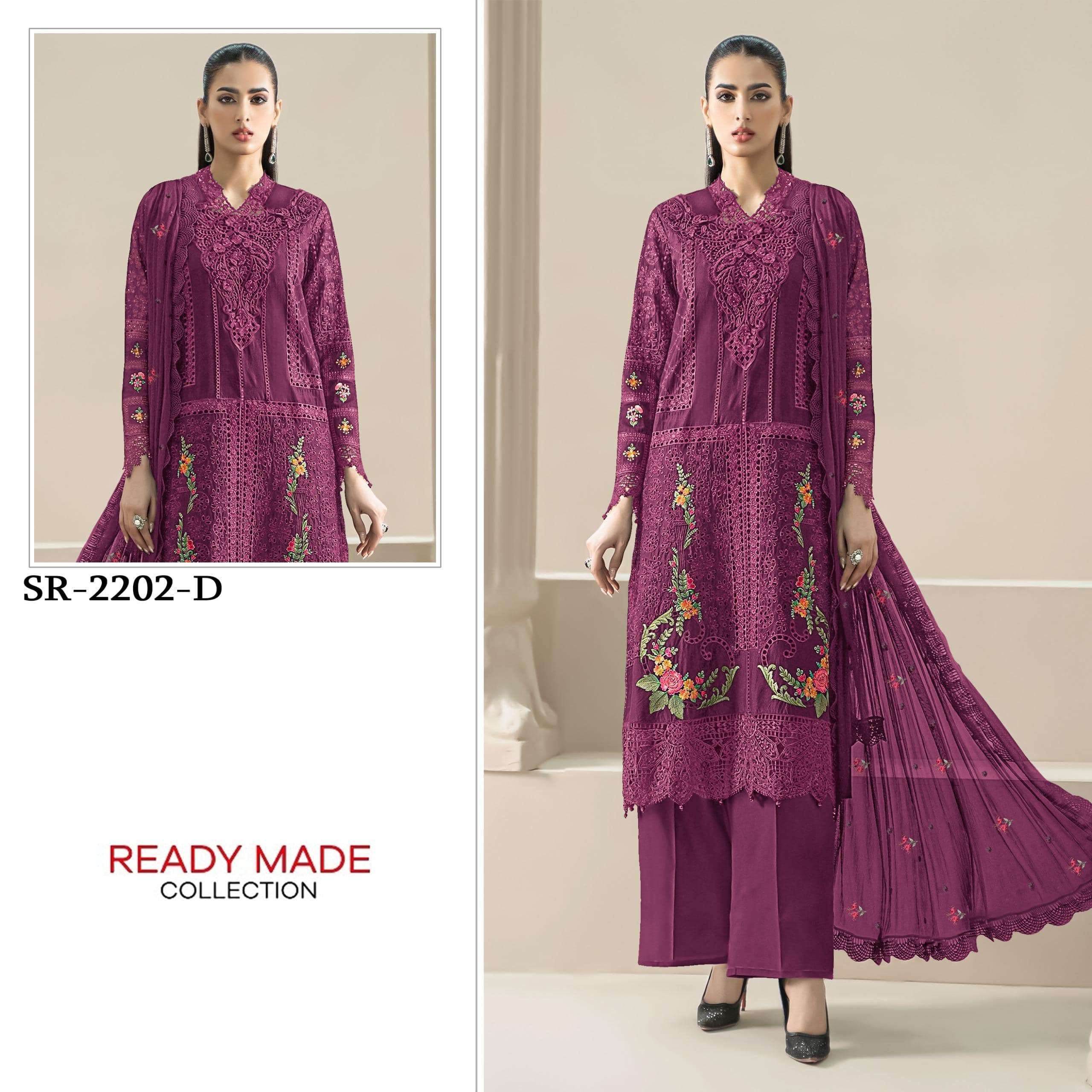 SR-2202 COLOUR BY ASLIWHOLESALE DESIGNER PURE CHIFFON EMBROIDERY PAKISTANI DRESSES-00011