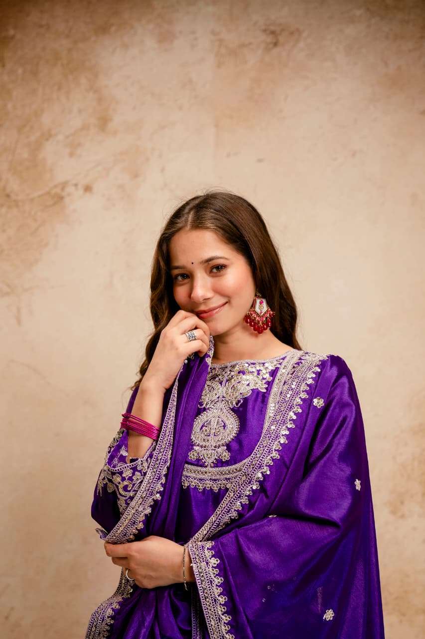 SUHANI 2 BY ASLIWHOLESALE VISCOSE CHINON SILK EMBROIDERY DRESSES-00264