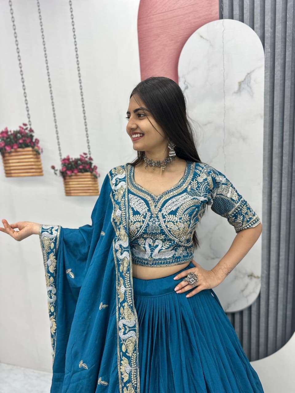 Tapi-311 BY ASLIWHOLESALE CHINON EMBROIDERY LEHENGAS - 00185