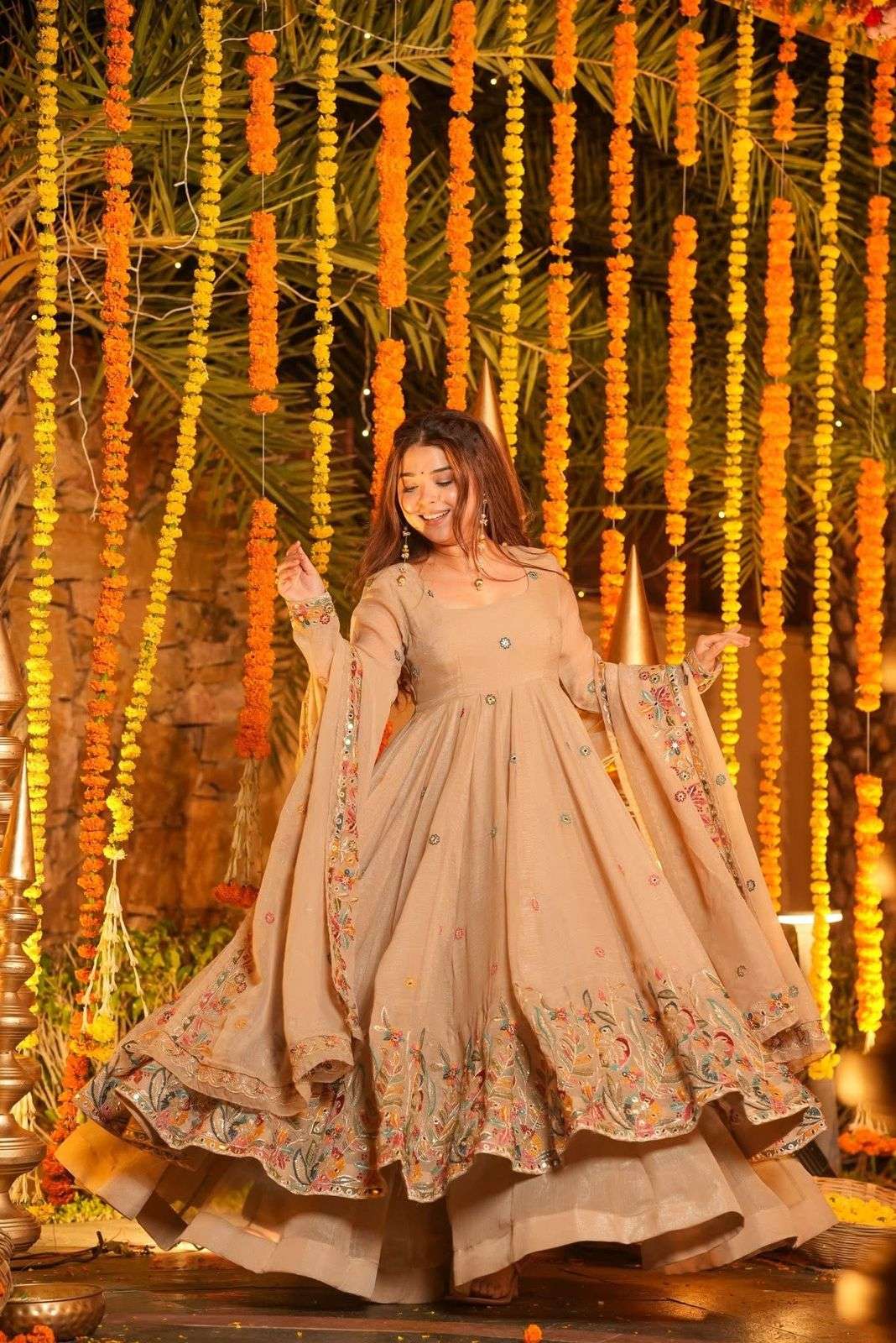 TD-6111 BY ASLIWHOLESALE CRUNCHY SILK EMBROIDERY ANARKALI SUITS-00235