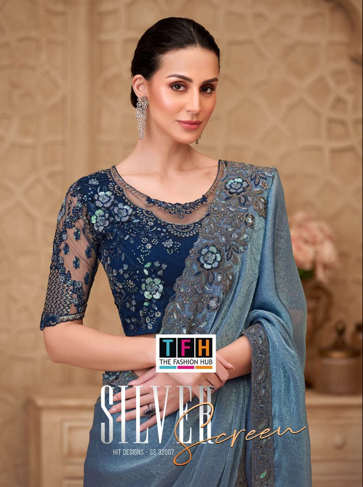 TFH SILVER SCREEN 32007 A TO F SERIES GEORGETTE EMBROIDERY SAREES-00137
