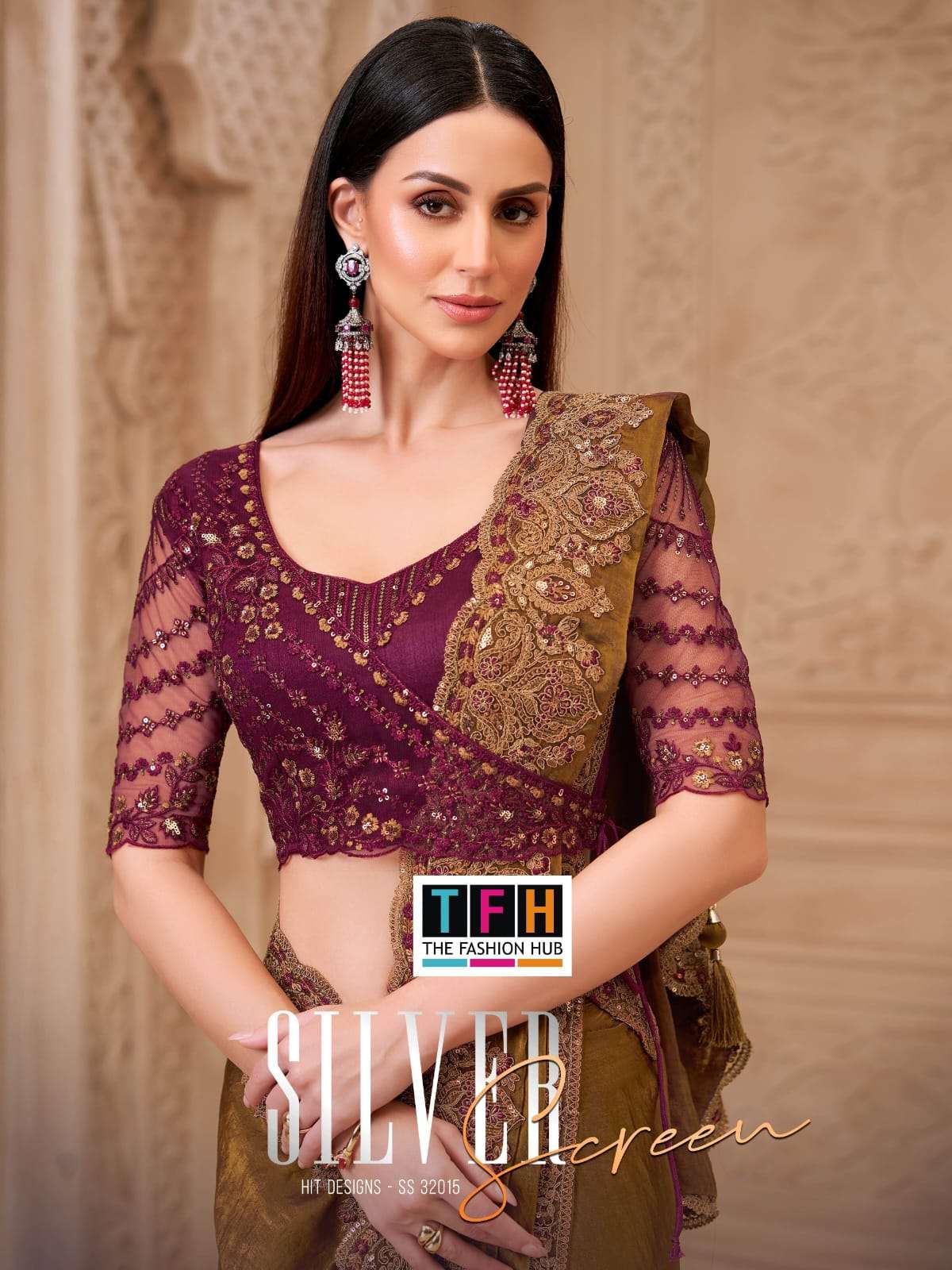 TFH SILVER SCREEN 32015 A TO F SERIES GEORGETTE EMBROIDERY SAREES-00137