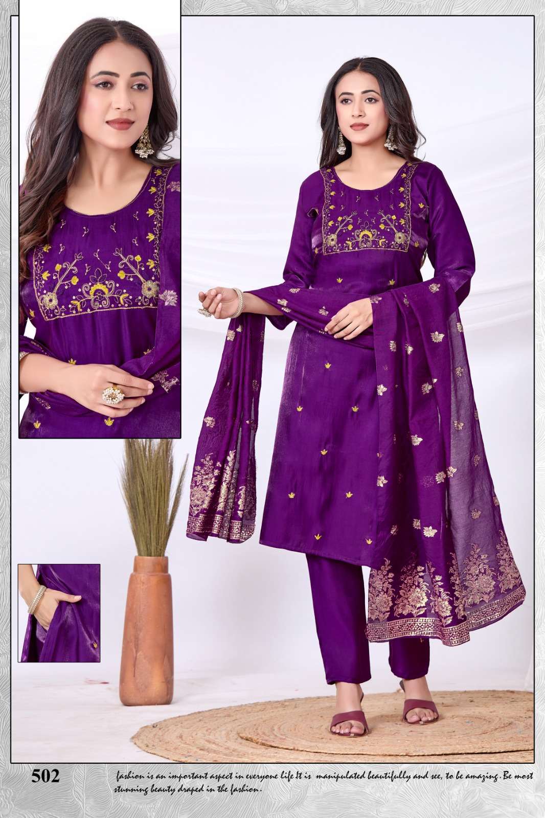 VANSIKA BY ASLIWHOLESALE ROMAN SILK EMBROIDERY STITCHED SUITS SET-00320