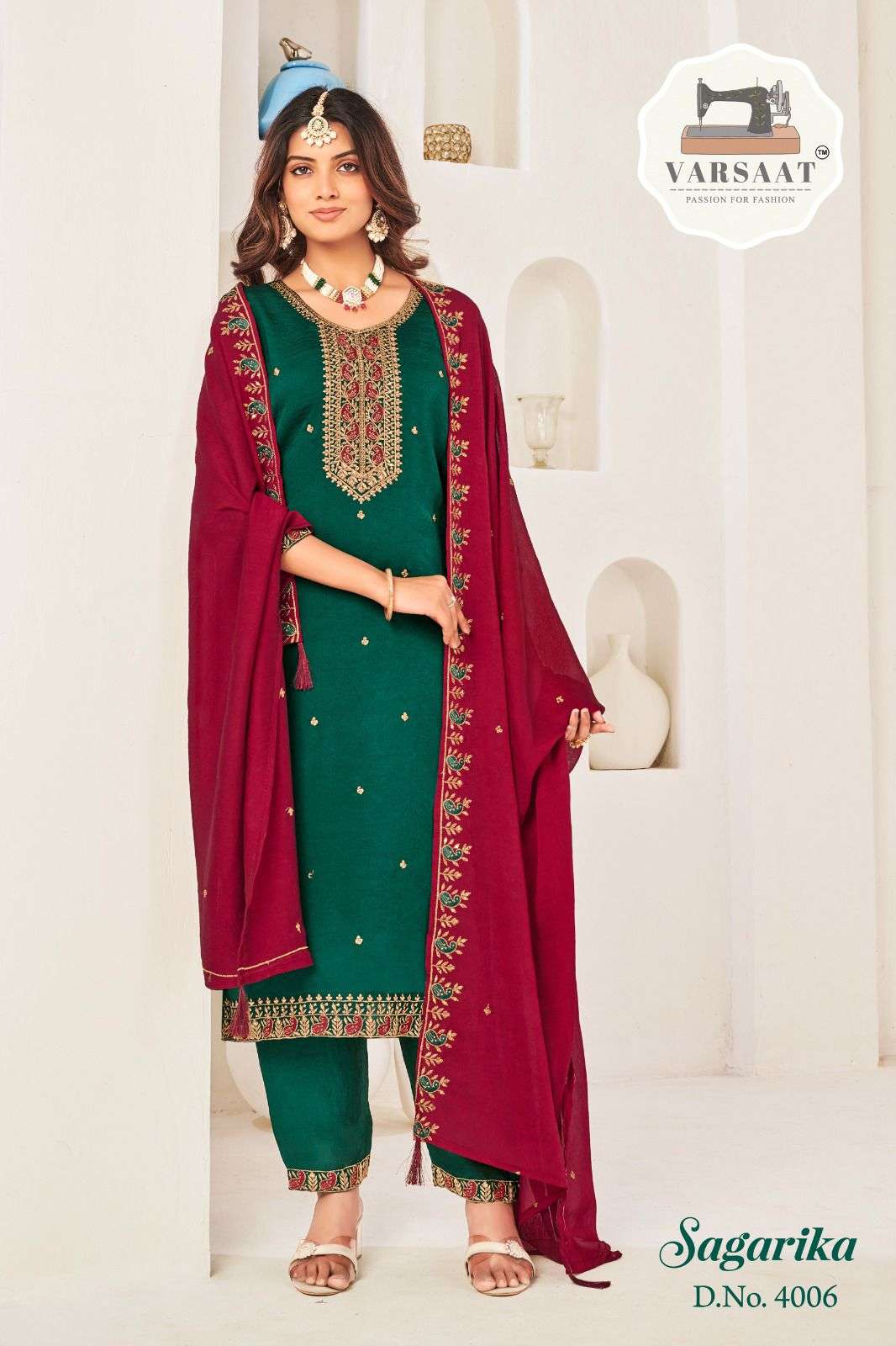 VARSAAT SAGRIKA 4001 TO 4006 SERIES RANGILA SILK EMBROIDERY DRESSES-00011