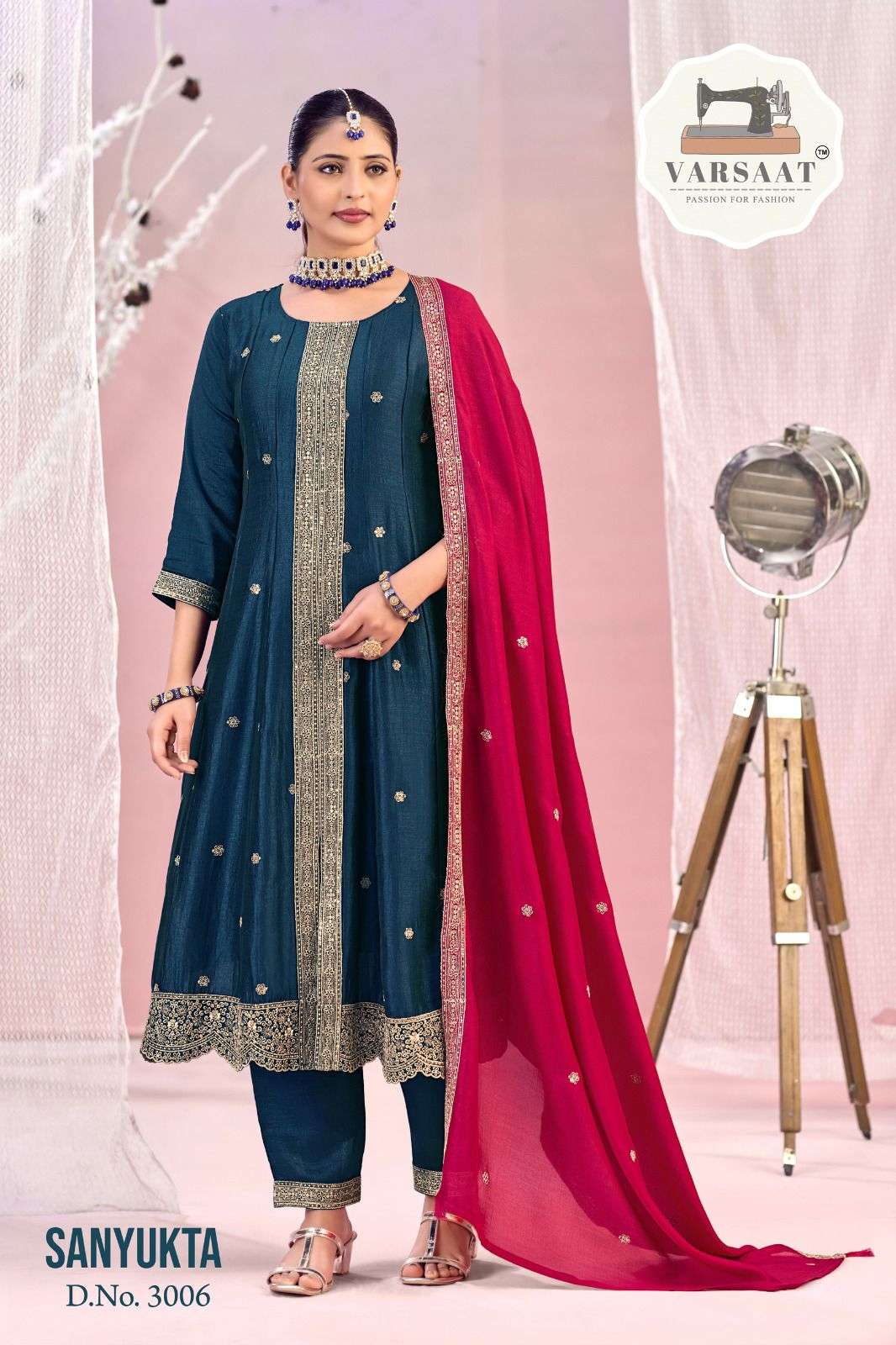 VARSAAT SANYUKTA 3001 TO 3006 SERIES VICHITRA SILK EMBROIDERY DRESSES-00011