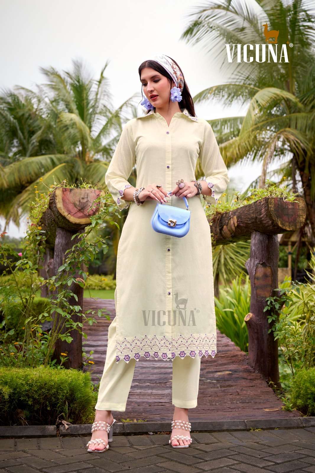 VICUNA 196 OFF WHITE MAL COTTON EMBROIDERY KURTIS - 00322