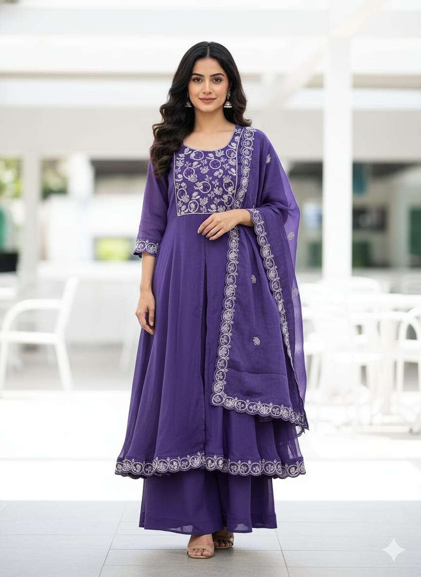 VICUNA 274 PURPLE CHANDERI EMBROIDERY ANARKALI SUITS - 00322